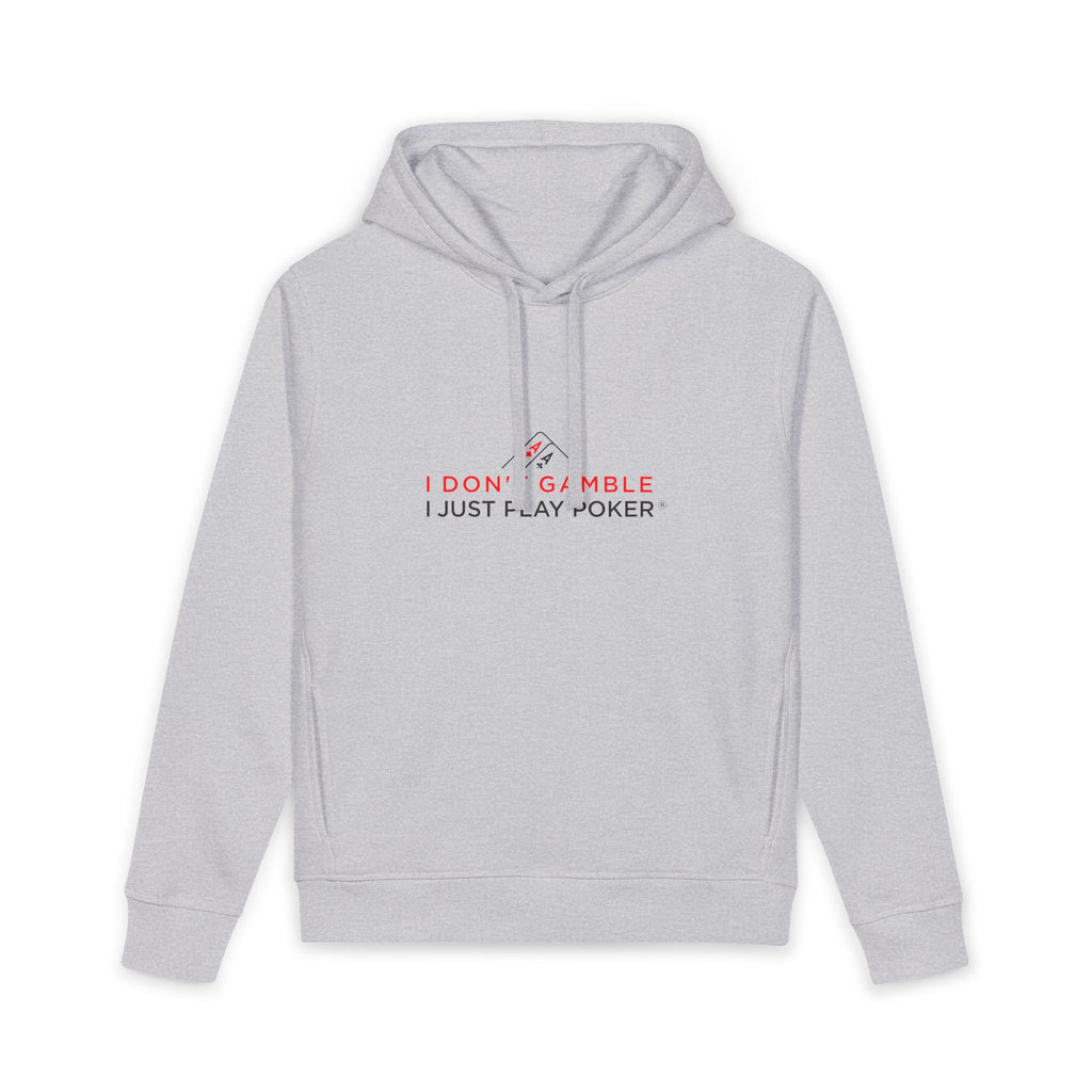 Monster Stack Poker Hoodie (red/black logo) — “I Don’t Gamble, I Just Play Poker” Organic Pullover