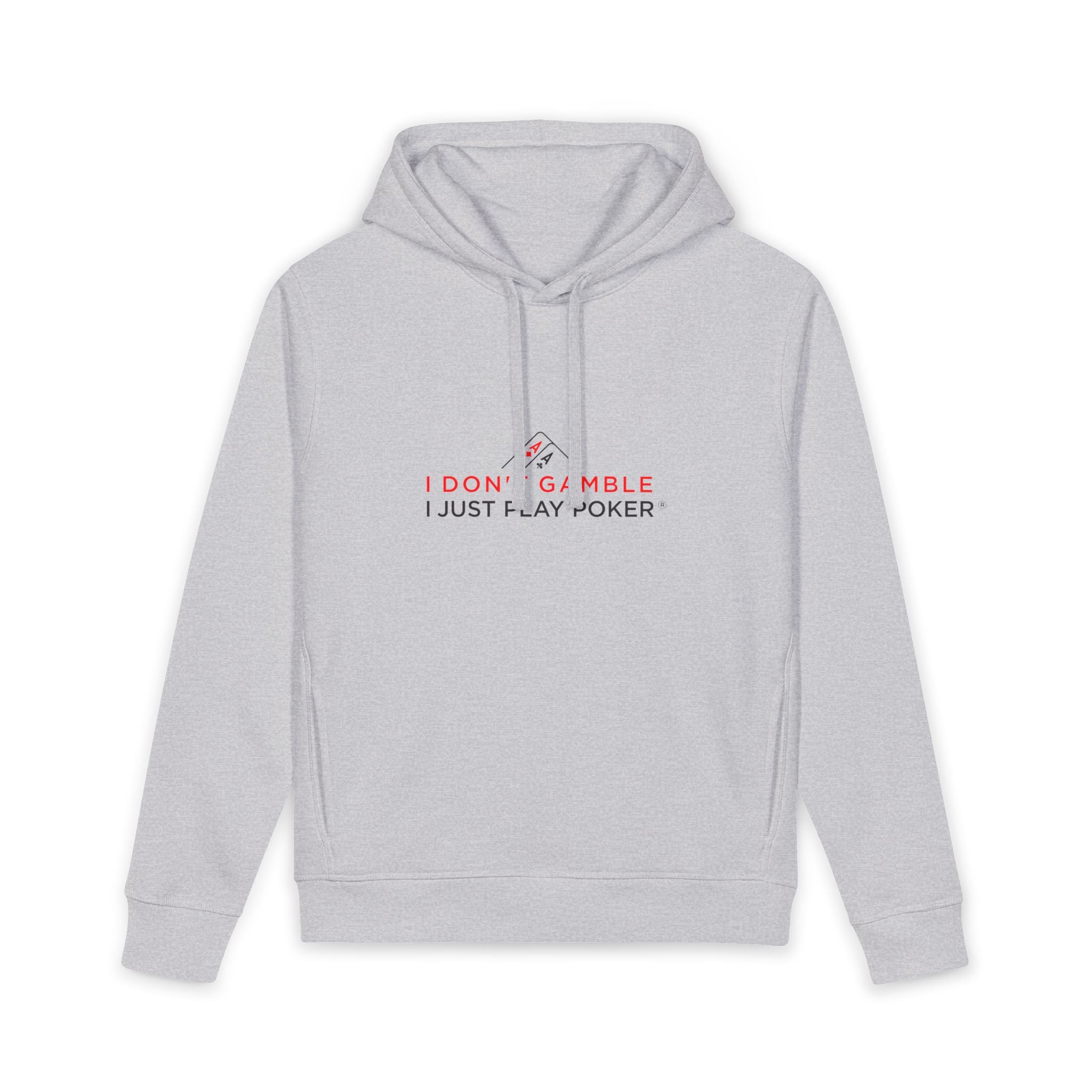 Monster Stack Poker Hoodie (red/black logo) — “I Don’t Gamble, I Just Play Poker” Organic Pullover