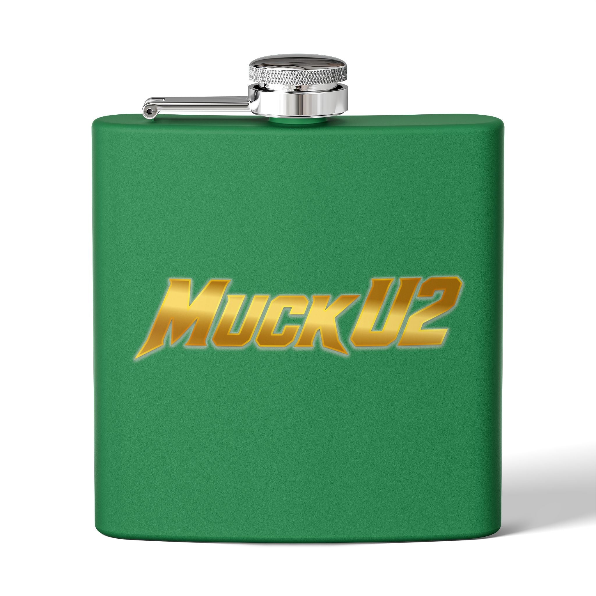 MuckU2 Stainless Steel Poker Flask 6oz (gold logo/SKU100032)