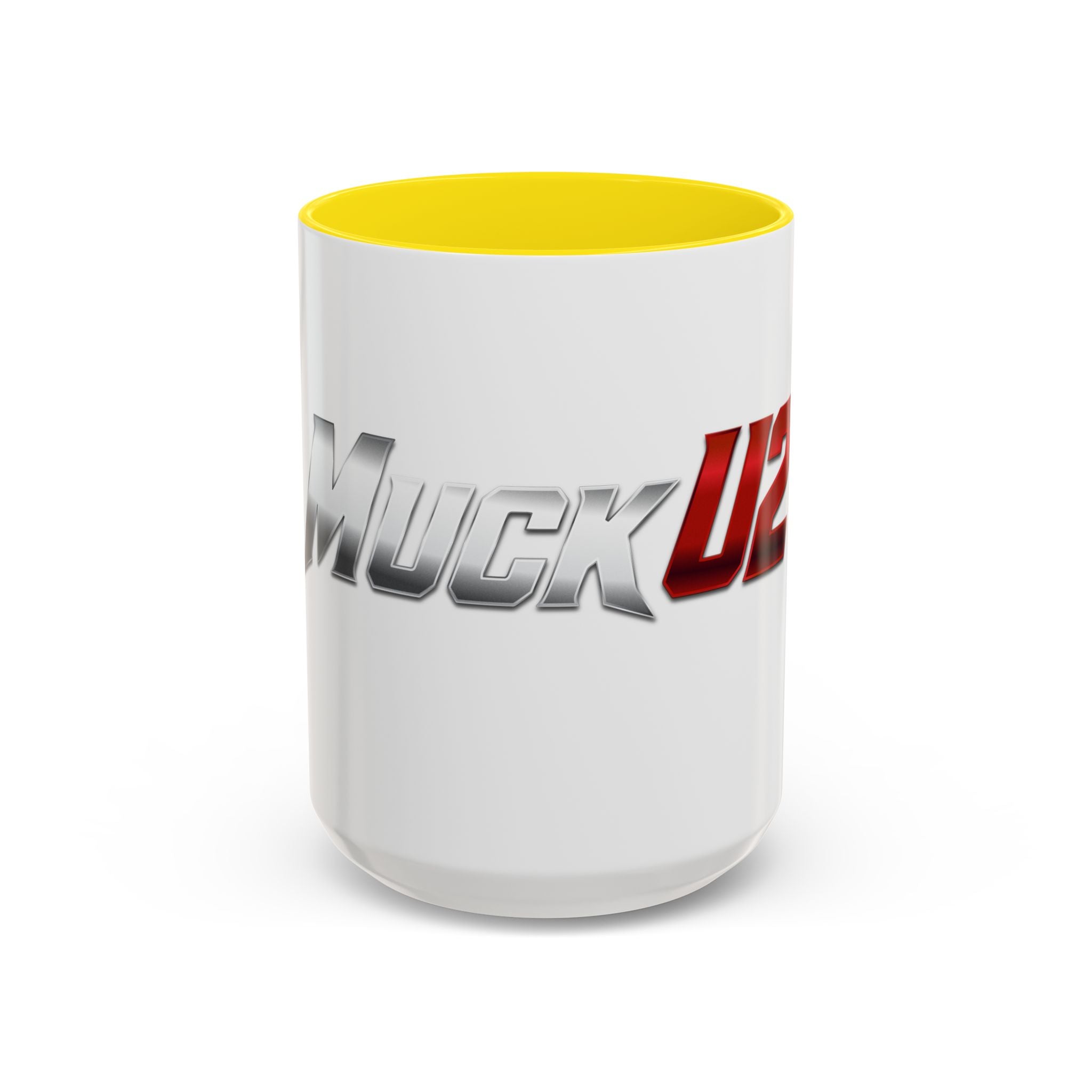 MuckU2 Classic White Mug (gradient silver/red logo/SKU 100044)