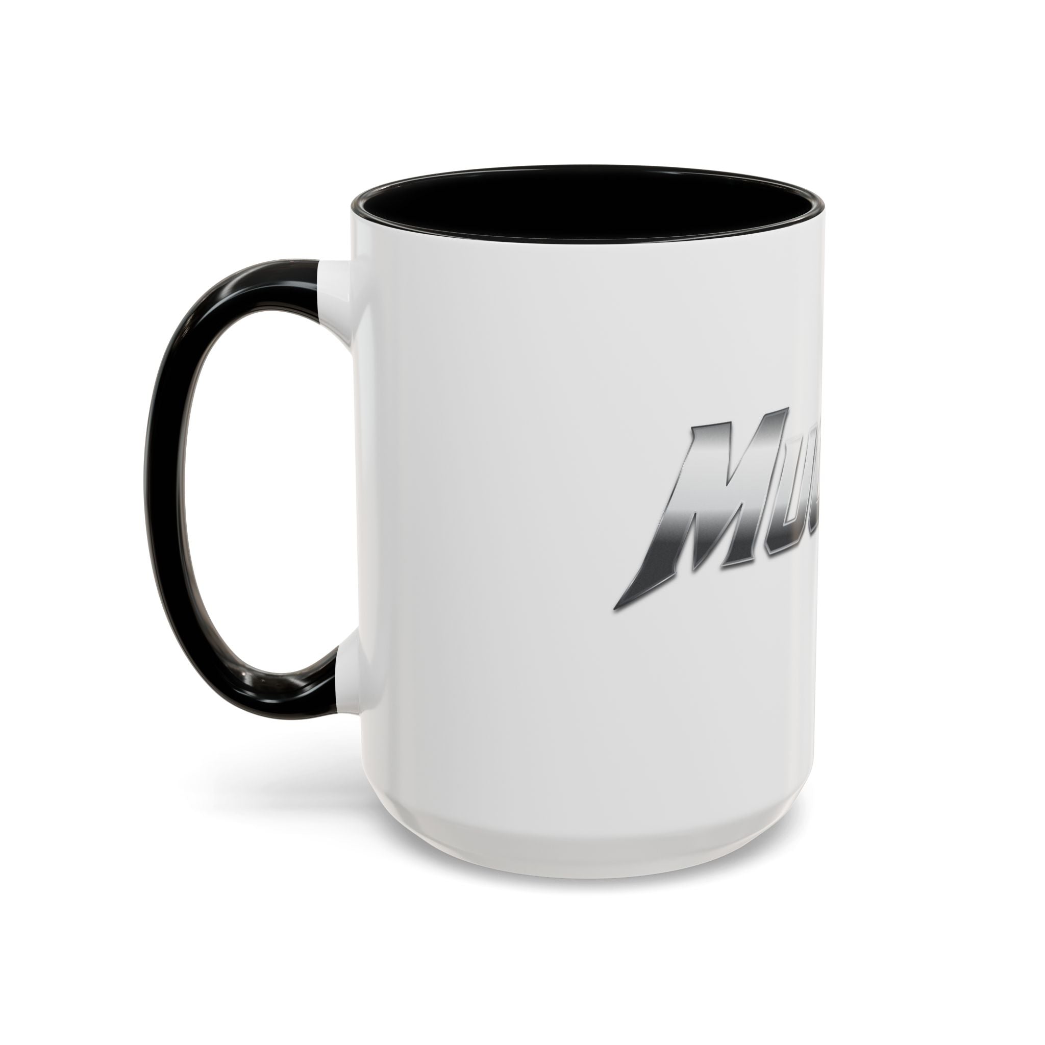 MuckU2 Classic White Mug (gradient silver/black logo/SKU 100043)