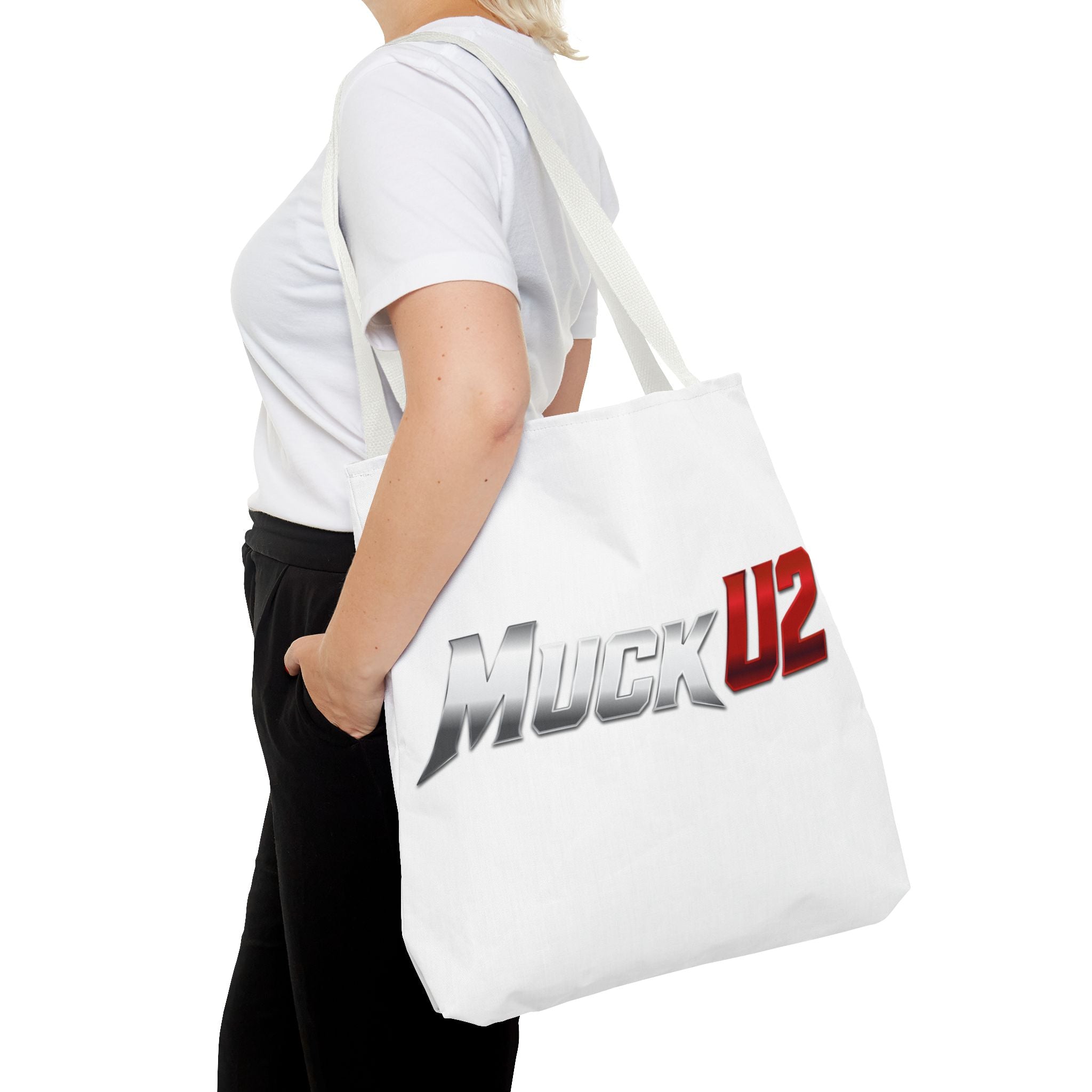 MuckU2 Bubble Canvas Poker Tote Bag (gradient silver/red logo SKU 100021)