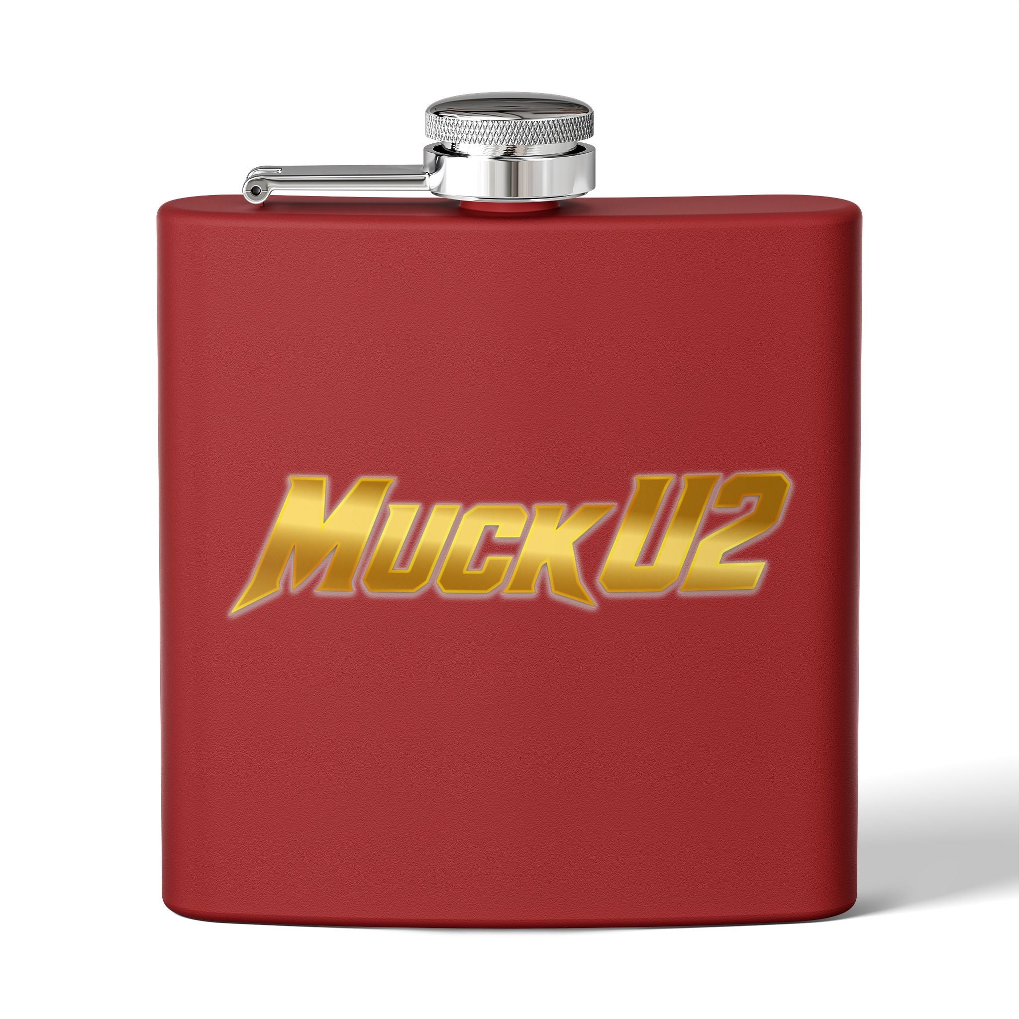 MuckU2 Stainless Steel Poker Flask 6oz (gold logo/SKU100032)