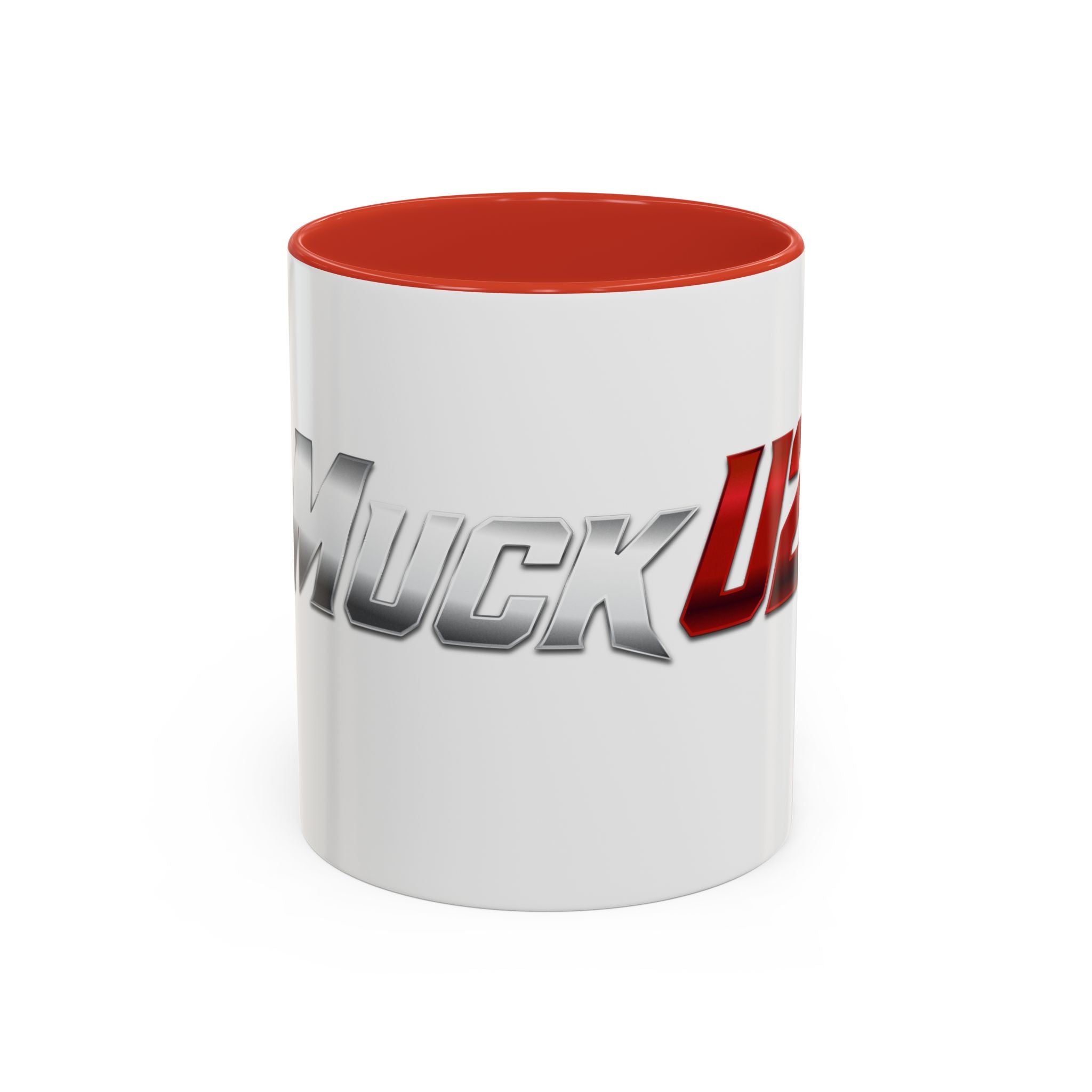 MuckU2 Classic White Mug (gradient silver/red logo/SKU 100044)