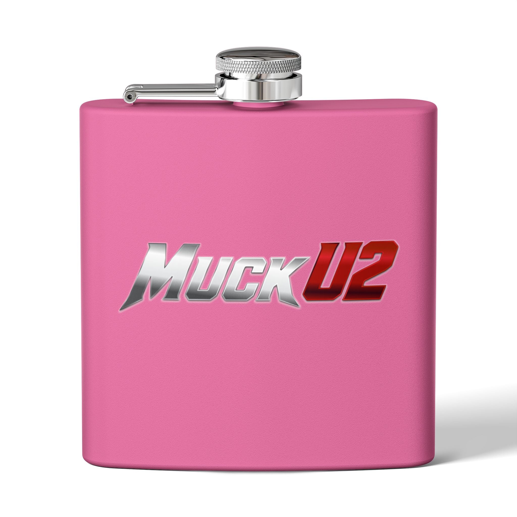 MuckU2 Stainless Steel Poker Flask 6oz (gradient silver/red logo/SKU100034)