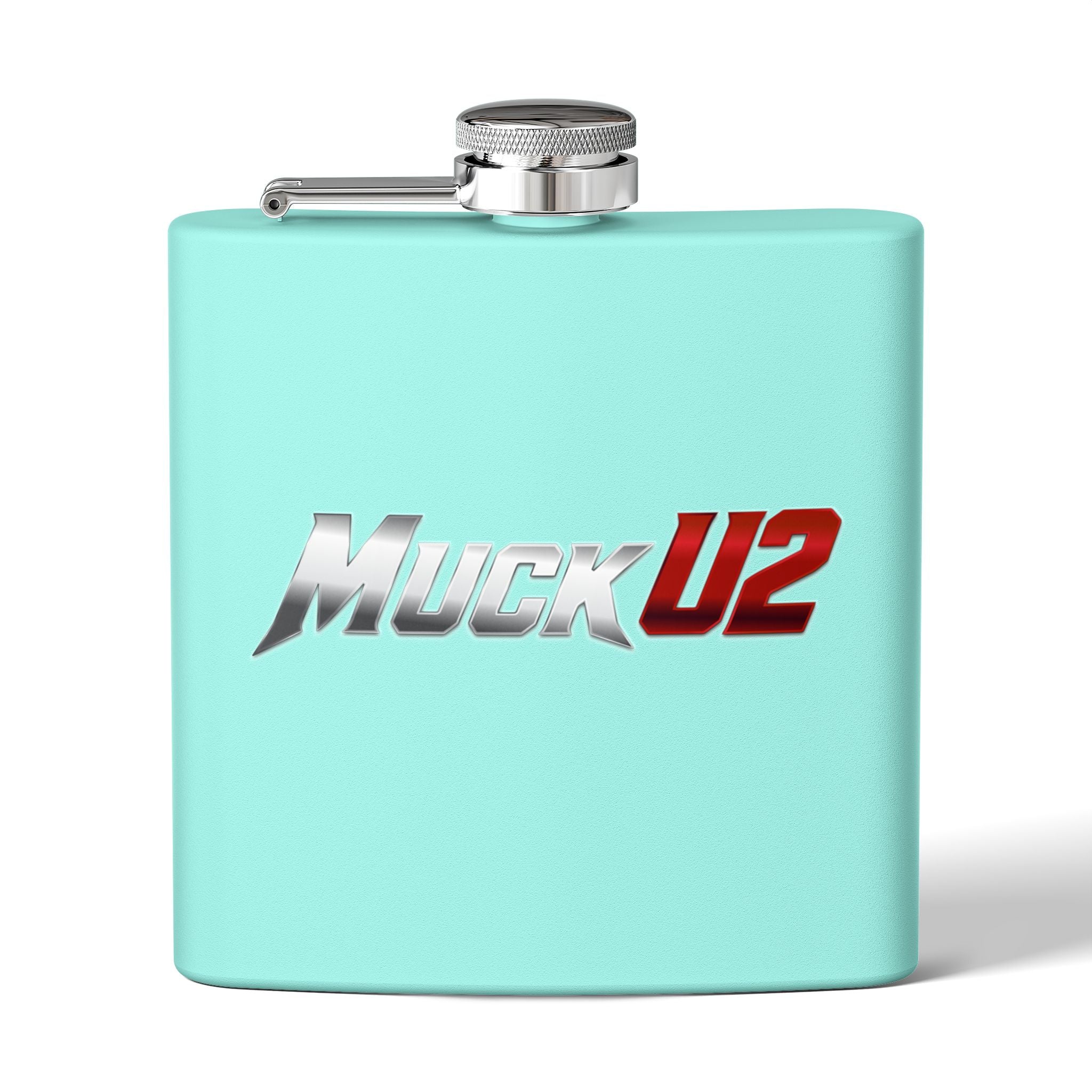 MuckU2 Stainless Steel Poker Flask 6oz (gradient silver/red logo/SKU100034)