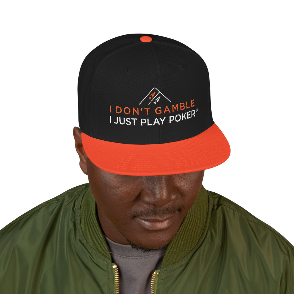 Snapback Hat - 'Gamble & Play Poker' Embroidered Flat Brim Cap