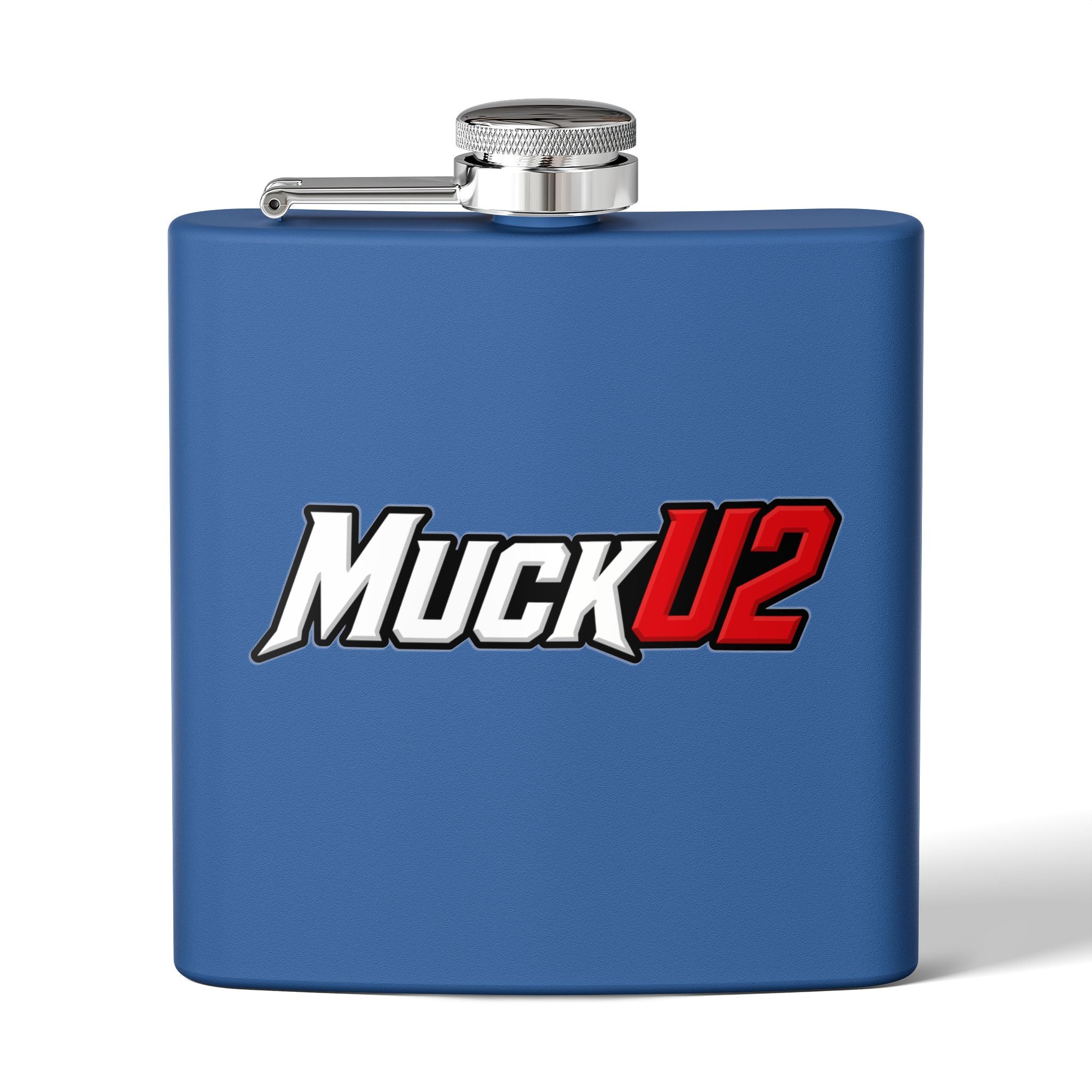 MuckU2 Stainless Steel Poker Flask 6oz (white/red logo/SKU100037)