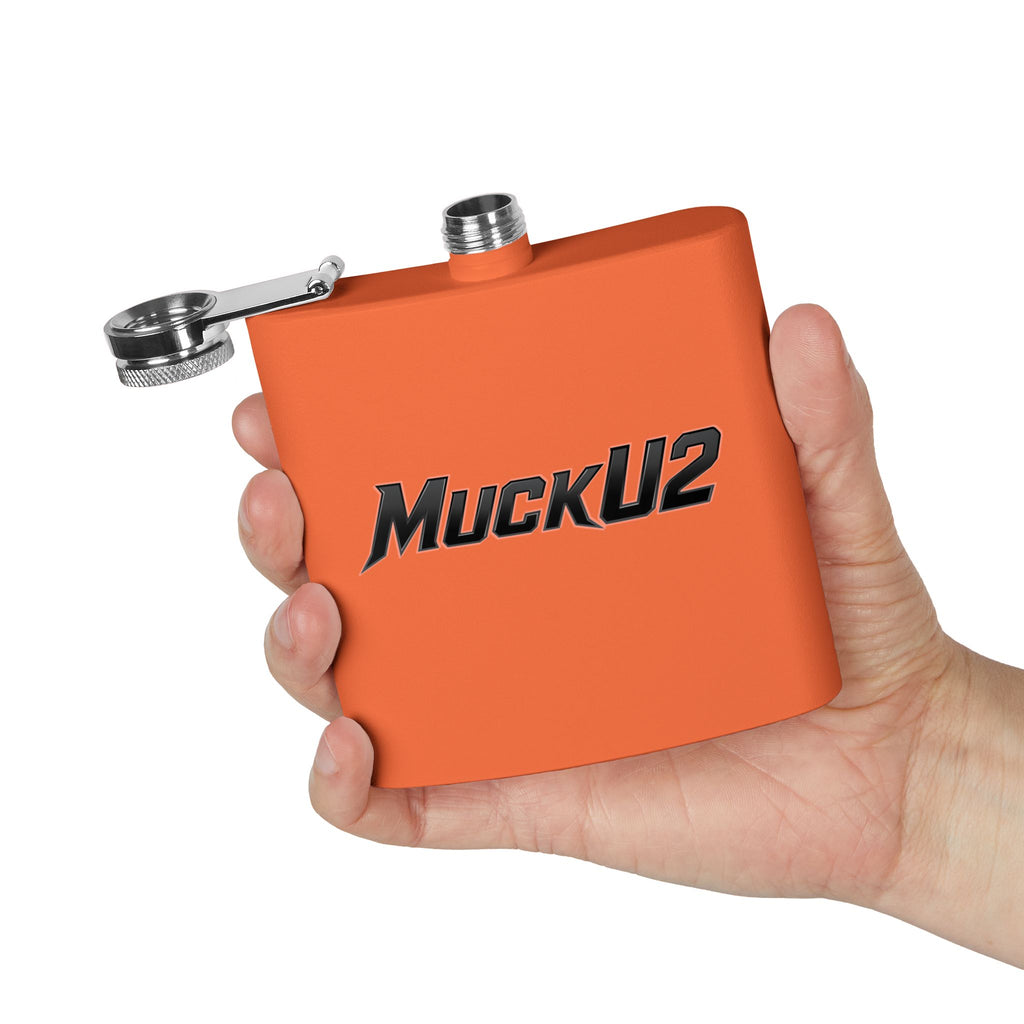 MuckU2 Stainless Steel Poker Flask 6oz (black logo/SKU100036)