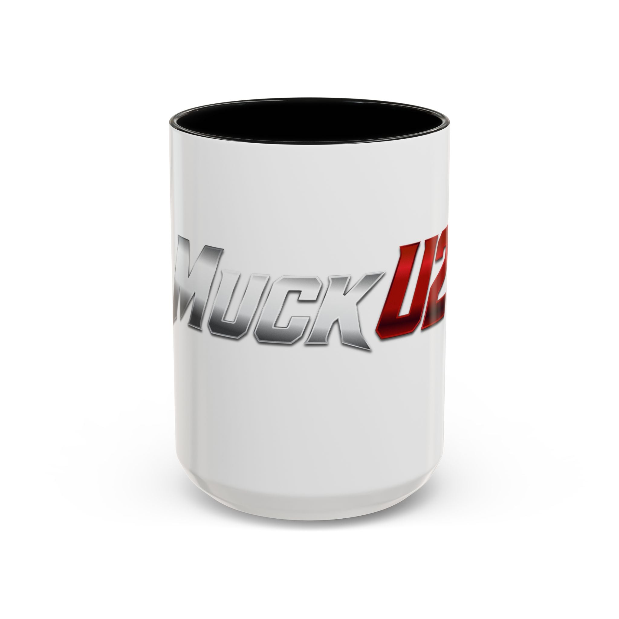 MuckU2 Classic White Mug (gradient silver/red logo/SKU 100044)