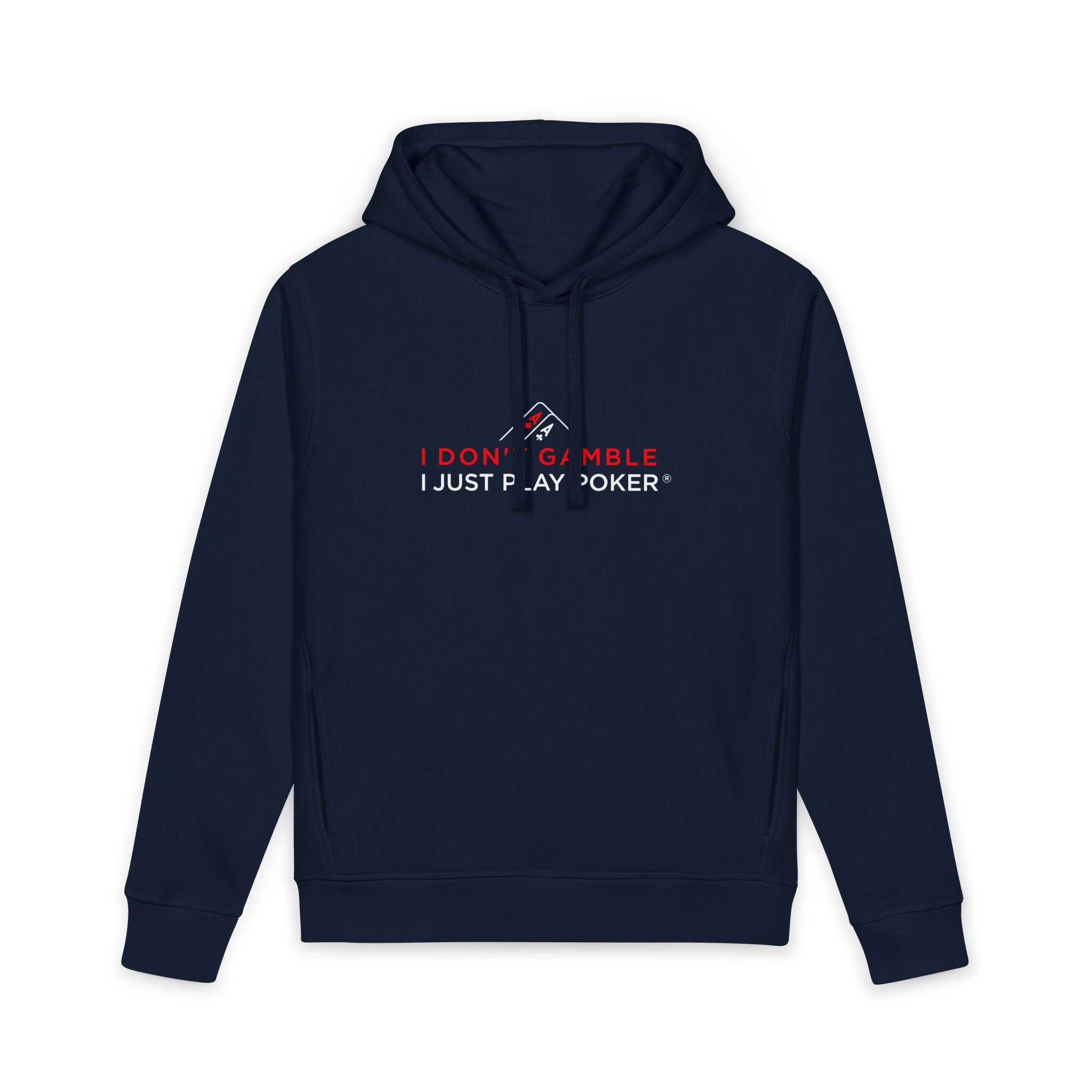 Monster Stack Poker Hoodie red/white logo) — “I Don’t Gamble, I Just Play Poker” Organic Pullover
