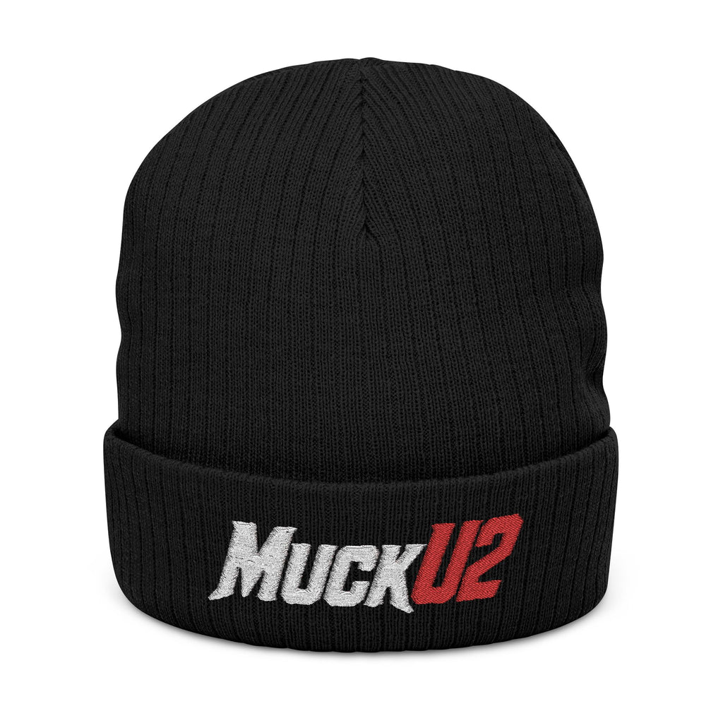 MuckU2 Poker Ribbed Beanie (embroidered white/red logo/SKU 100069)