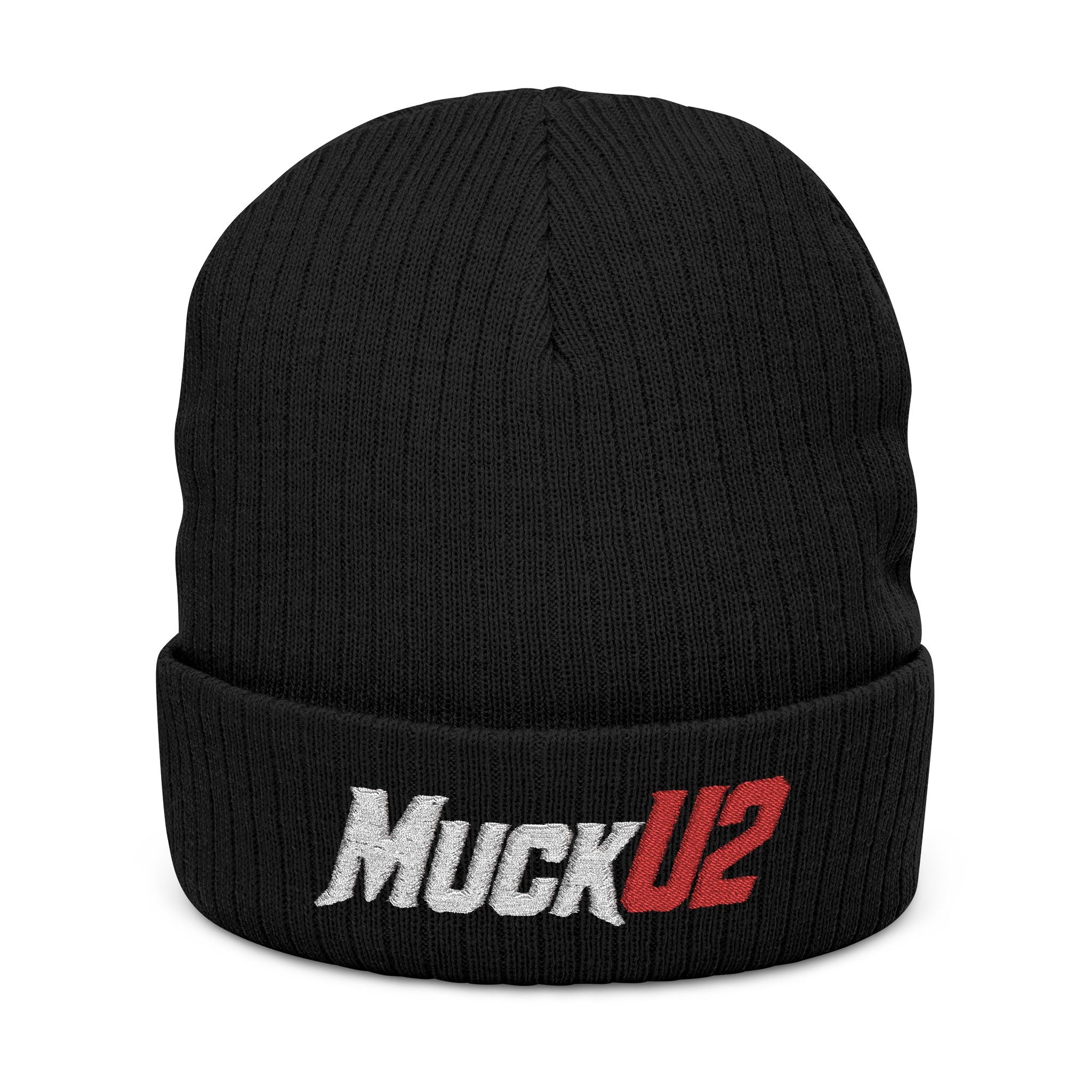 MuckU2 Poker Ribbed Beanie (embroidered white/red logo/SKU 100069)