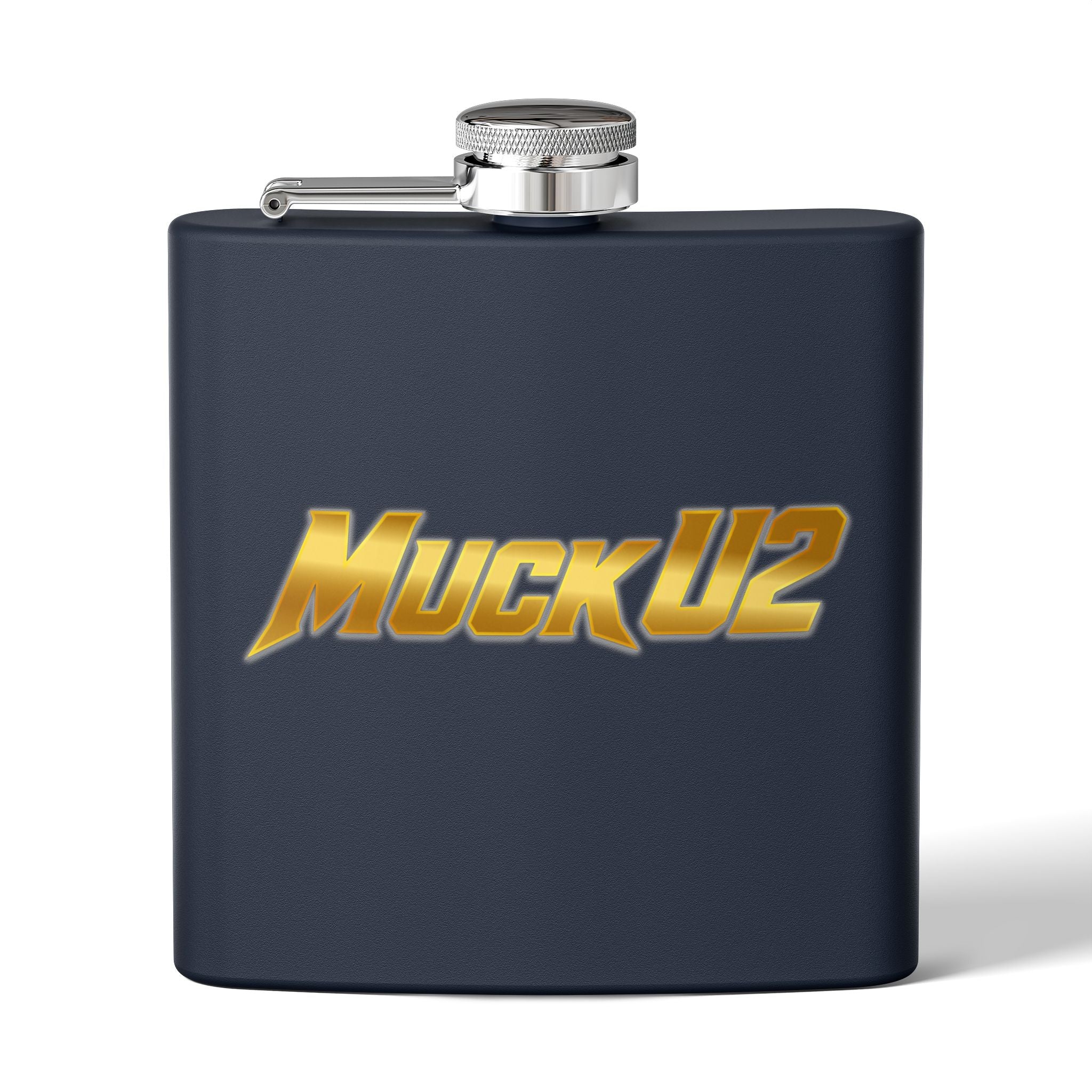 MuckU2 Stainless Steel Poker Flask 6oz (gold logo/SKU100032)