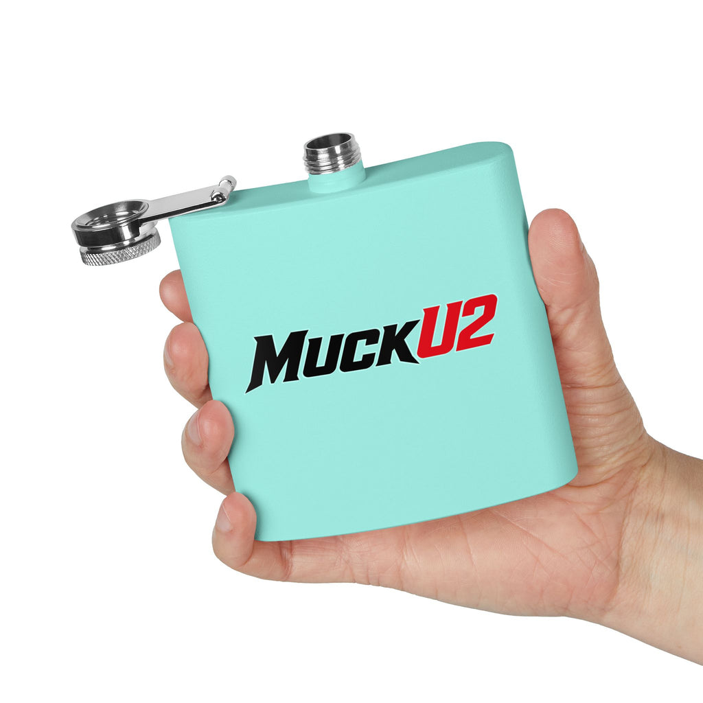 MuckU2 Stainless Steel Poker Flask 6oz (black/red logo/SKU100035)