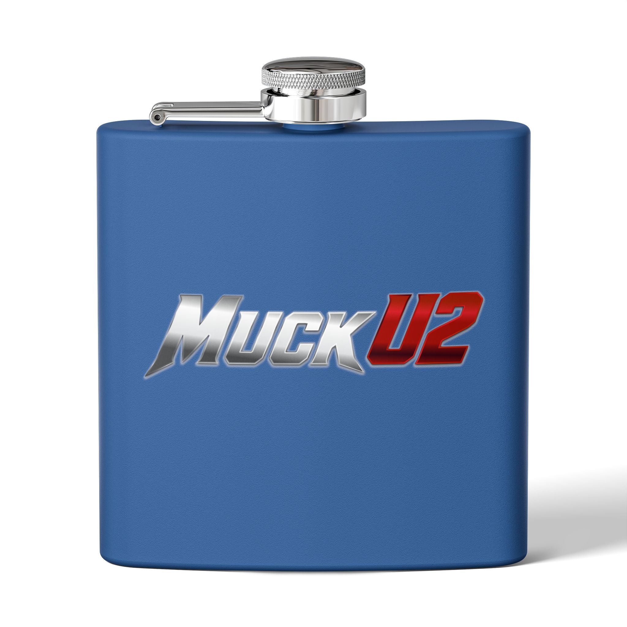 MuckU2 Stainless Steel Poker Flask 6oz (gradient silver/red logo/SKU100034)