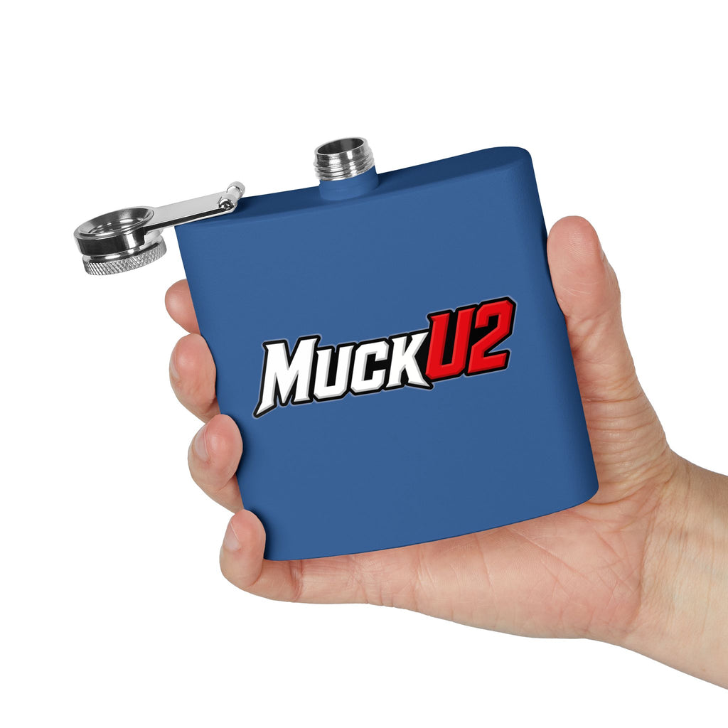 MuckU2 Stainless Steel Poker Flask 6oz (white/red logo/SKU100037)