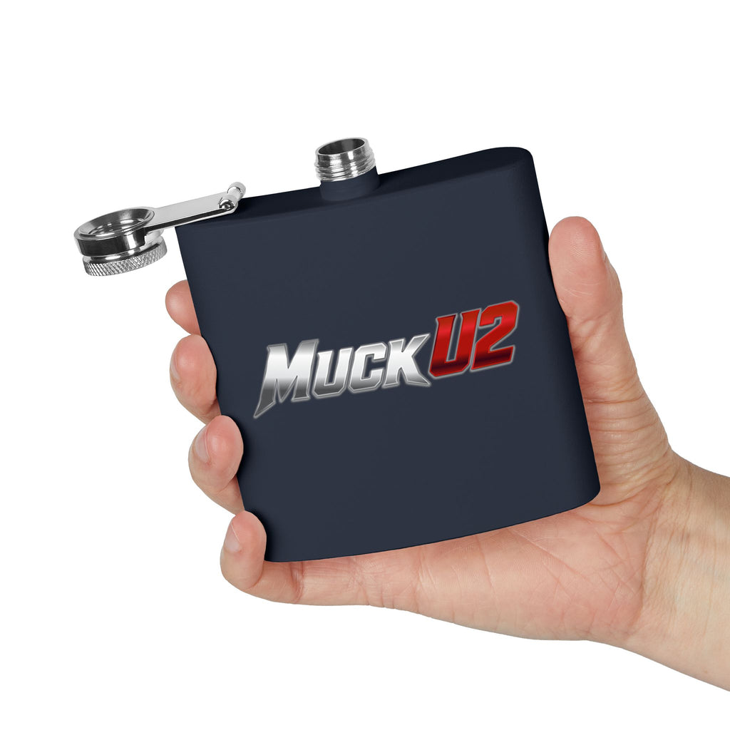 MuckU2 Stainless Steel Poker Flask 6oz (gradient silver/red logo/SKU100034)