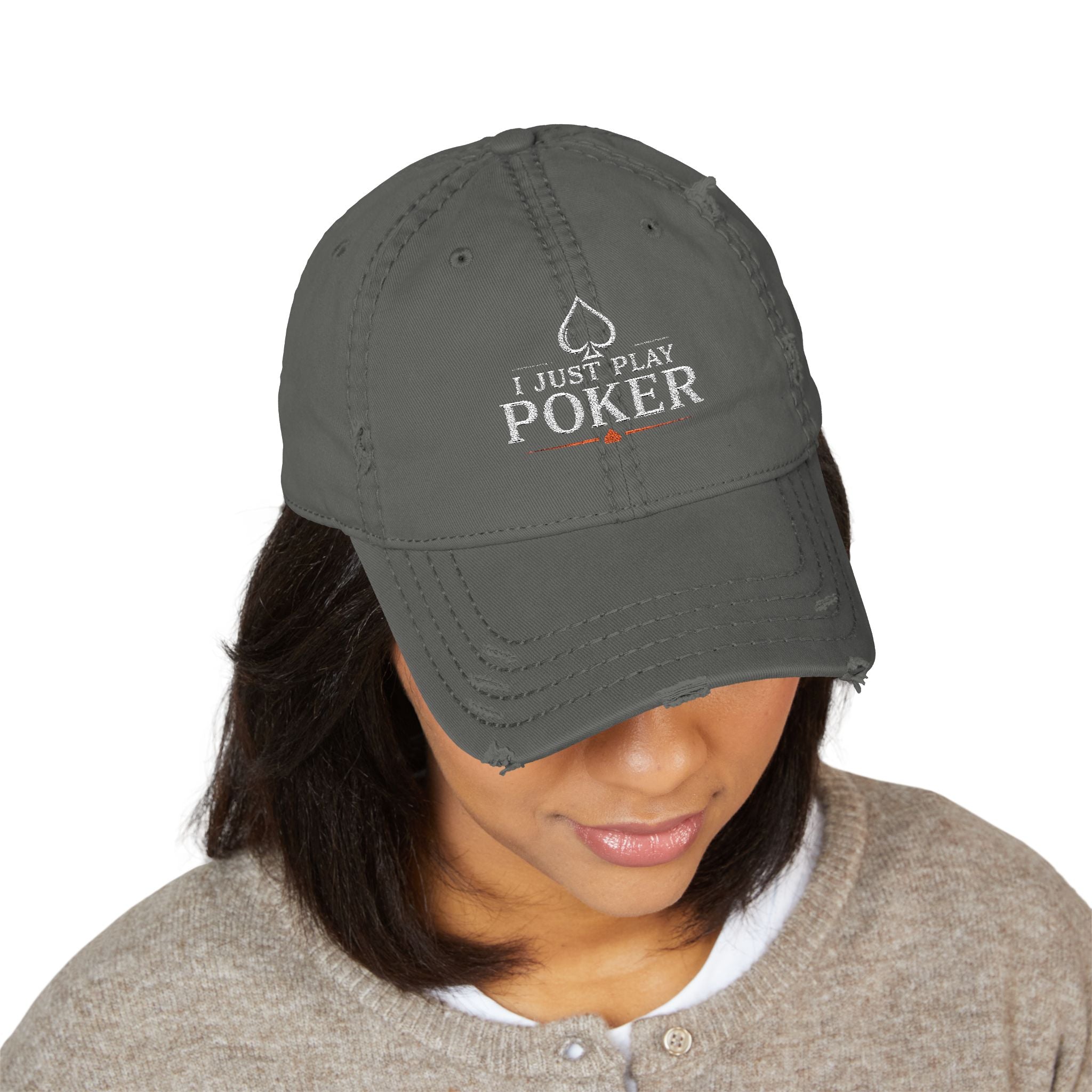 Distressed Embroidered 'I Just Play Poker' Dad Hat