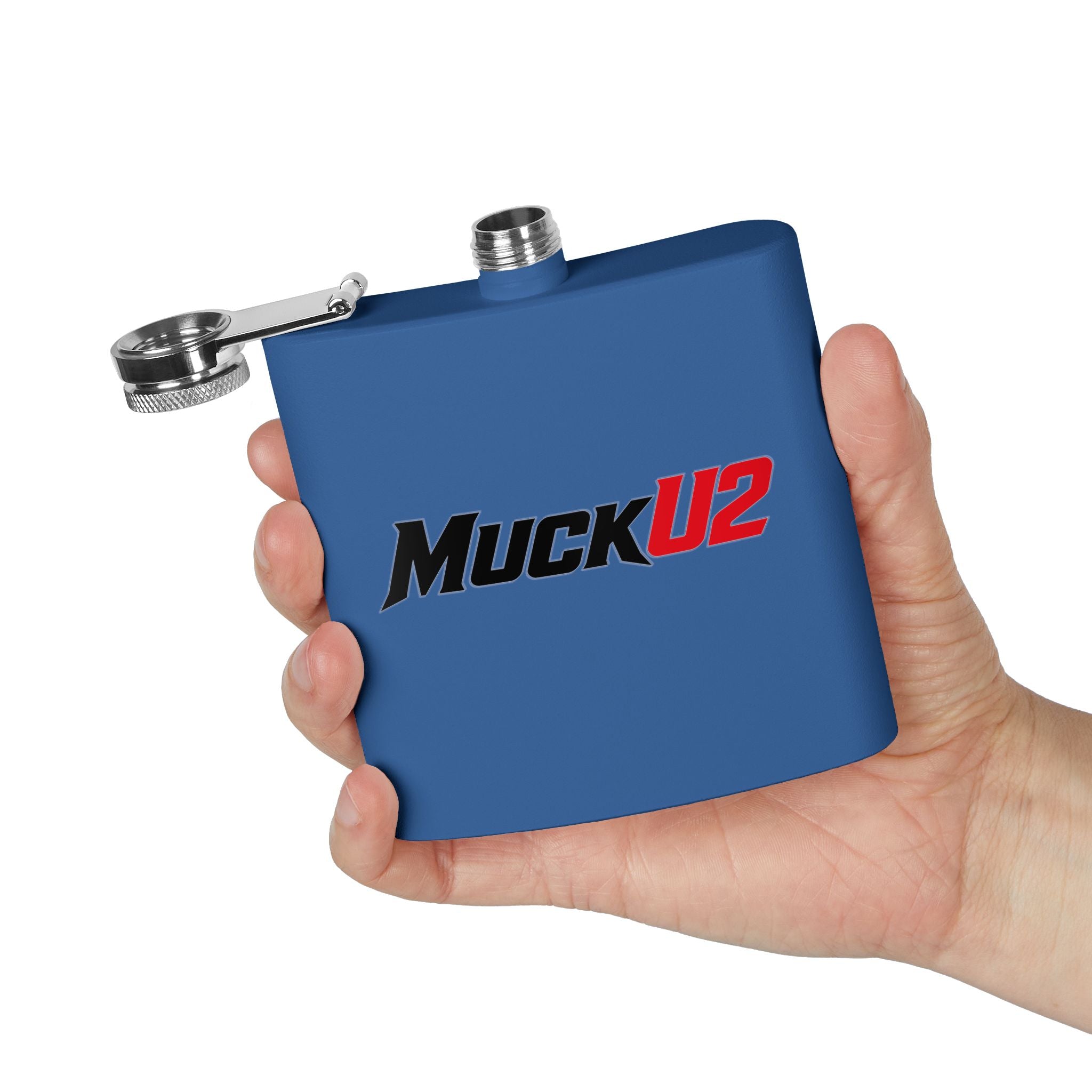 MuckU2 Stainless Steel Poker Flask 6oz (black/red logo/SKU100035)