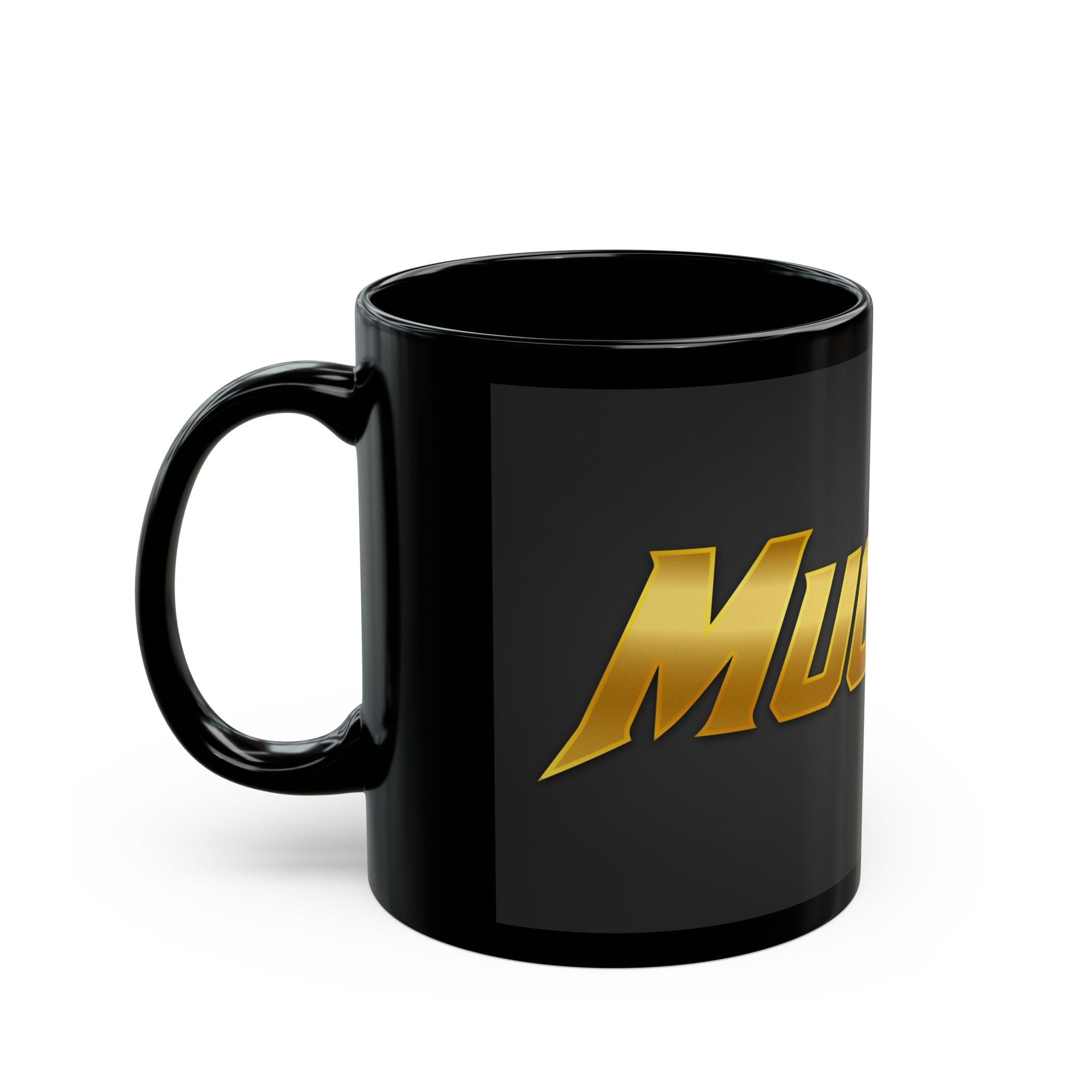 MuckU2 Classic Black Mug (gold logo/SKU 100038)