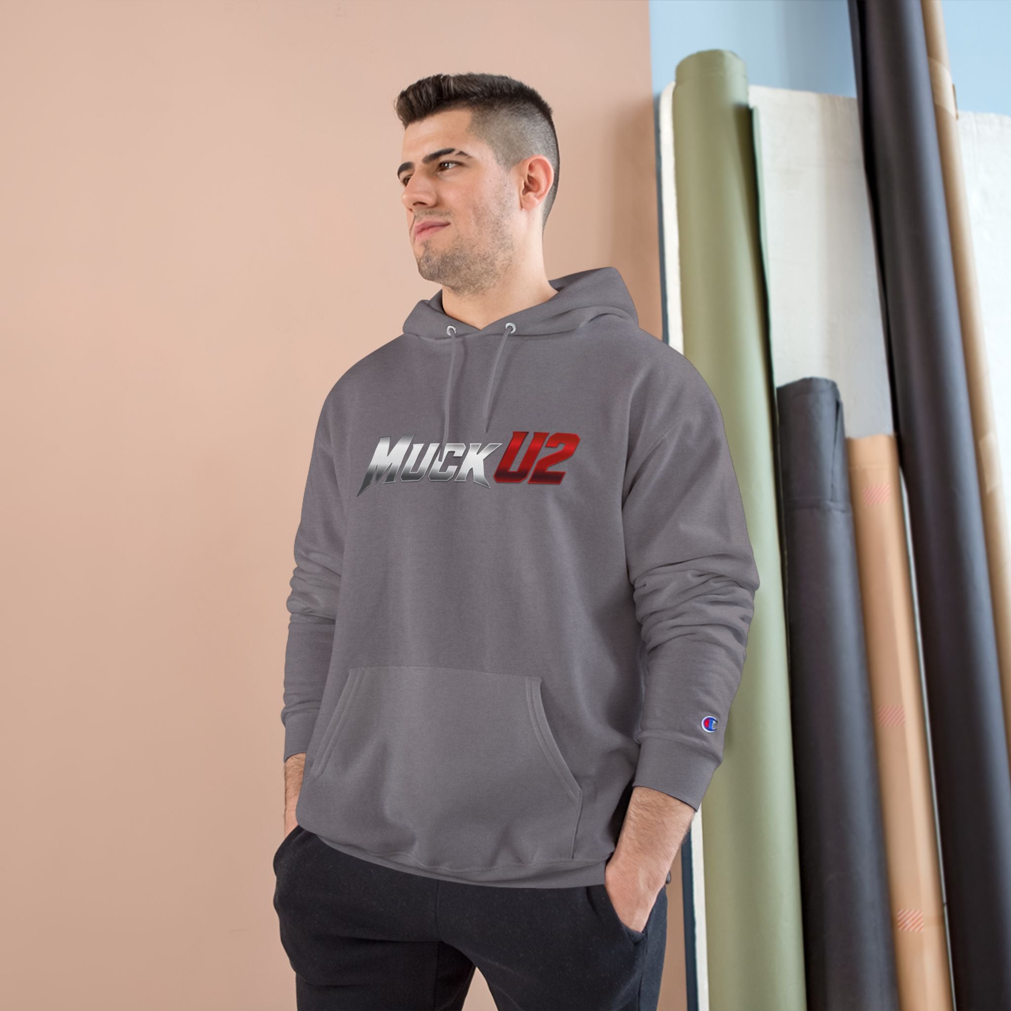 MuckU2 Poker Hoodie (gradient silver/red logo/SKU 100050)