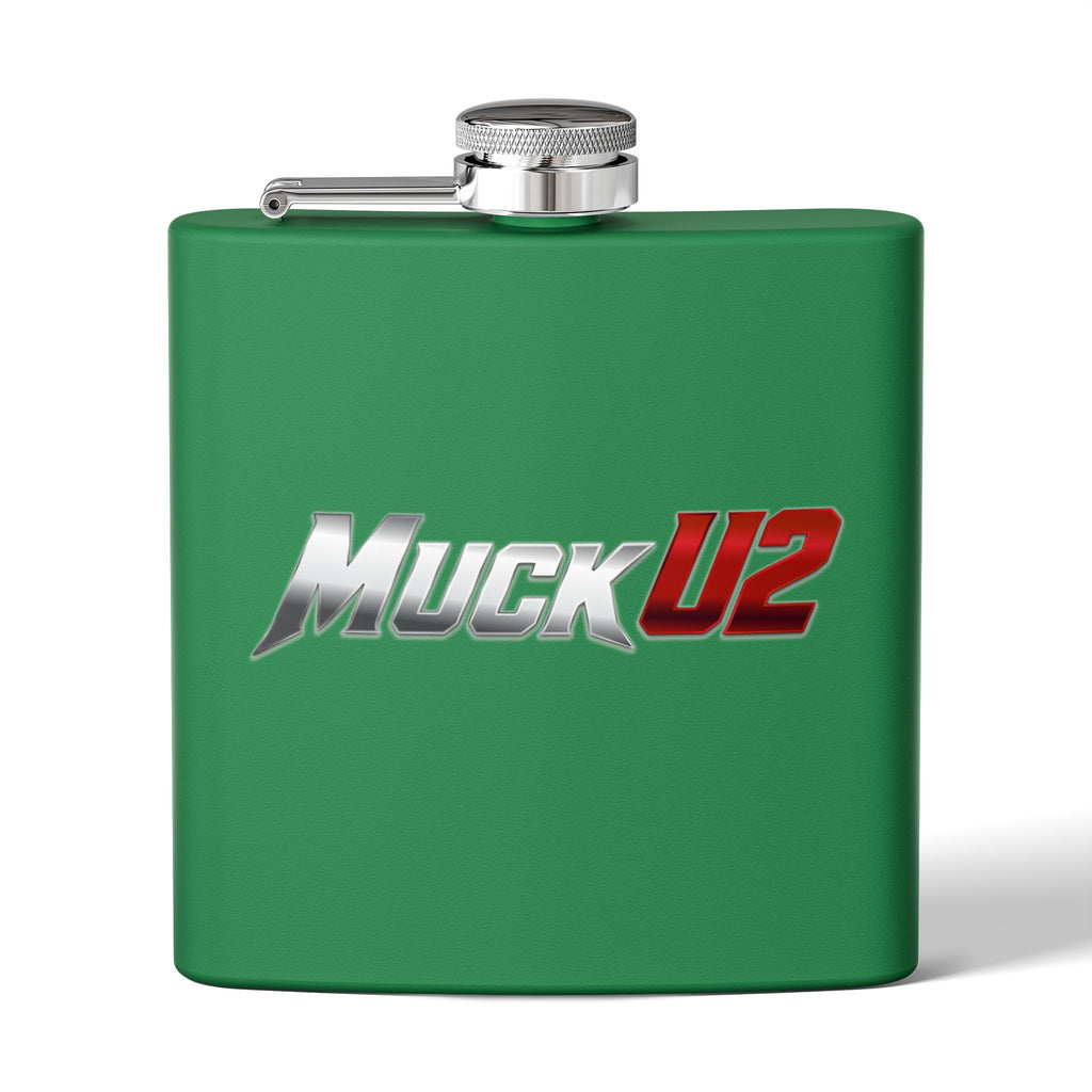 MuckU2 Stainless Steel Poker Flask 6oz (gradient silver/red logo/SKU100034)