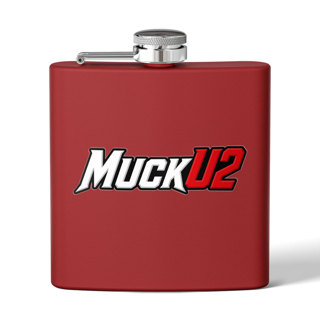 MuckU2 Stainless Steel Poker Flask 6oz (white/red logo/SKU100037)