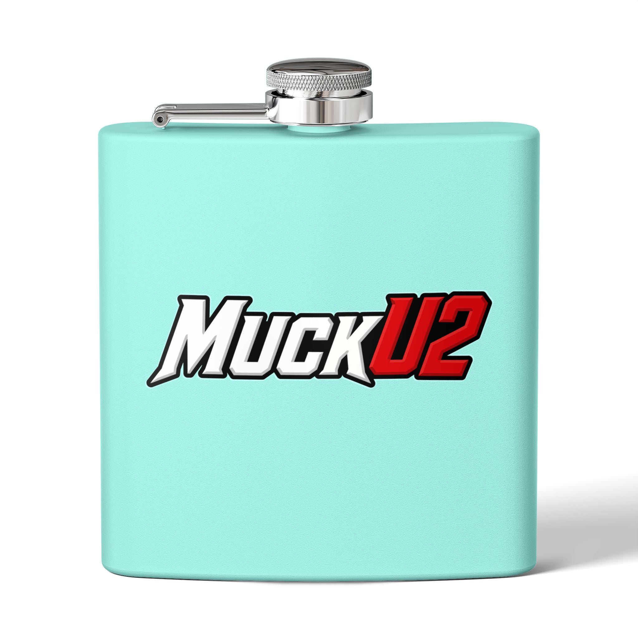 MuckU2 Stainless Steel Poker Flask 6oz (white/red logo/SKU100037)