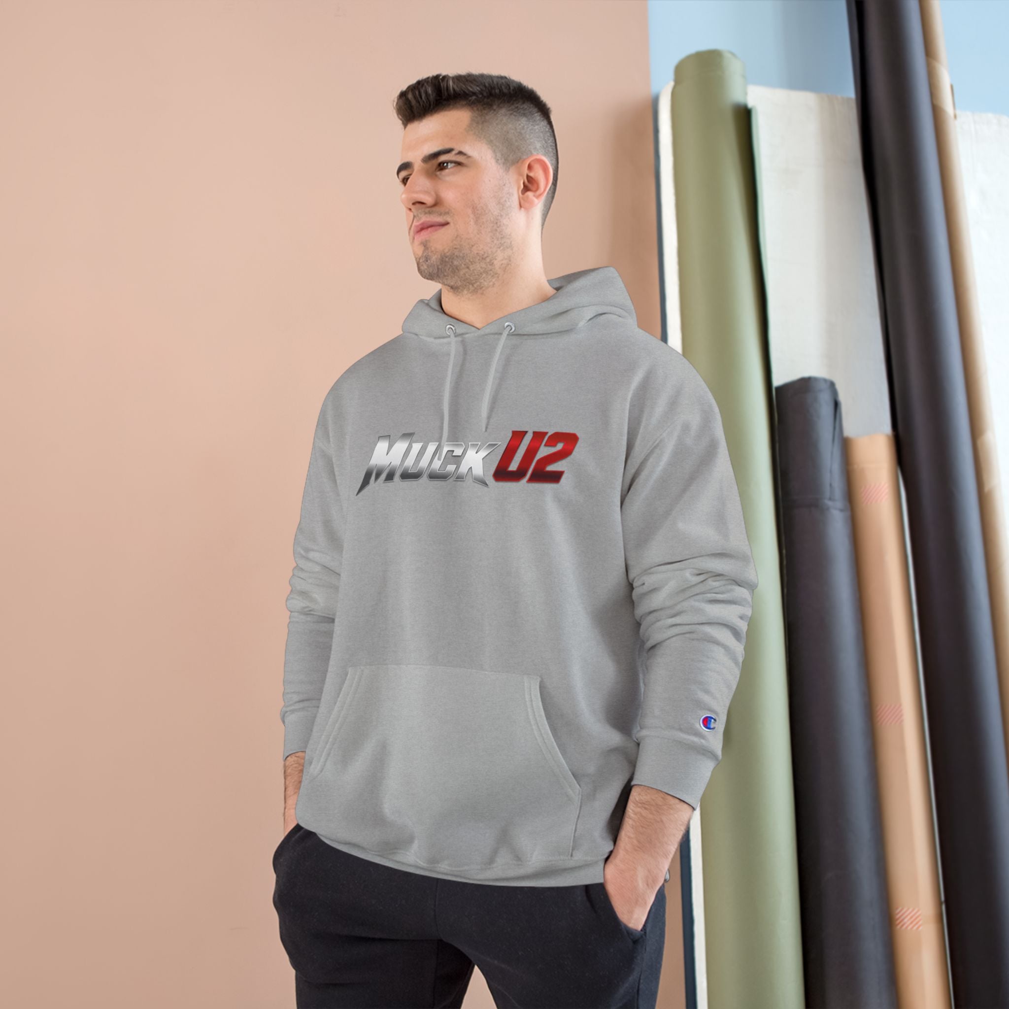 MuckU2 Poker Hoodie (gradient silver/red logo/SKU 100050)