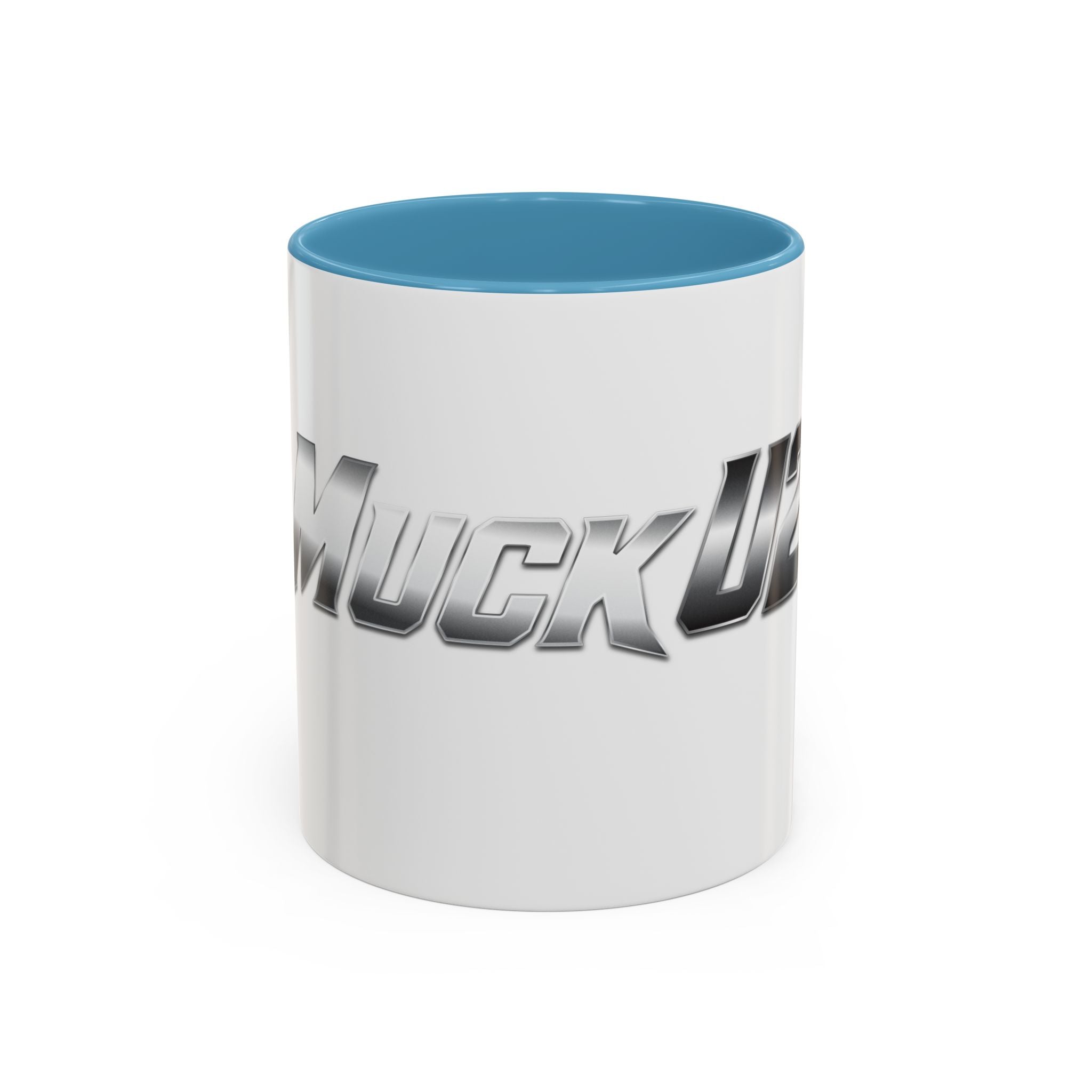 MuckU2 Classic White Mug (gradient silver/black logo/SKU 100043)