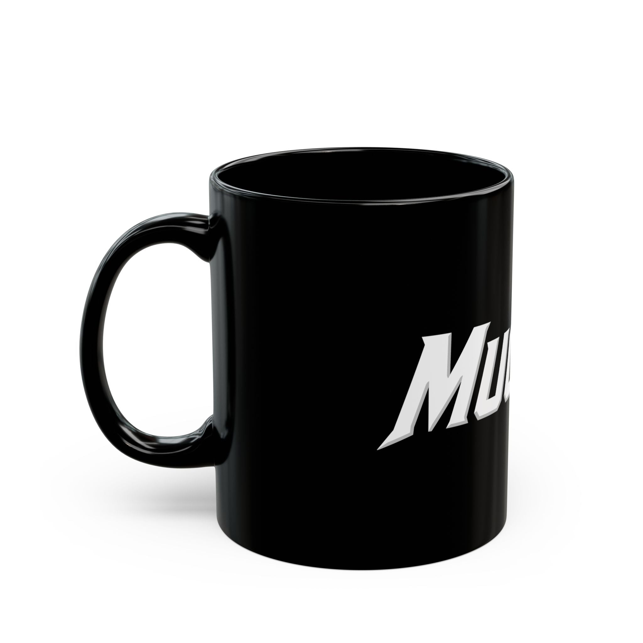 MuckU2 Classic Black Mug (white/red logo/SKU 100041)