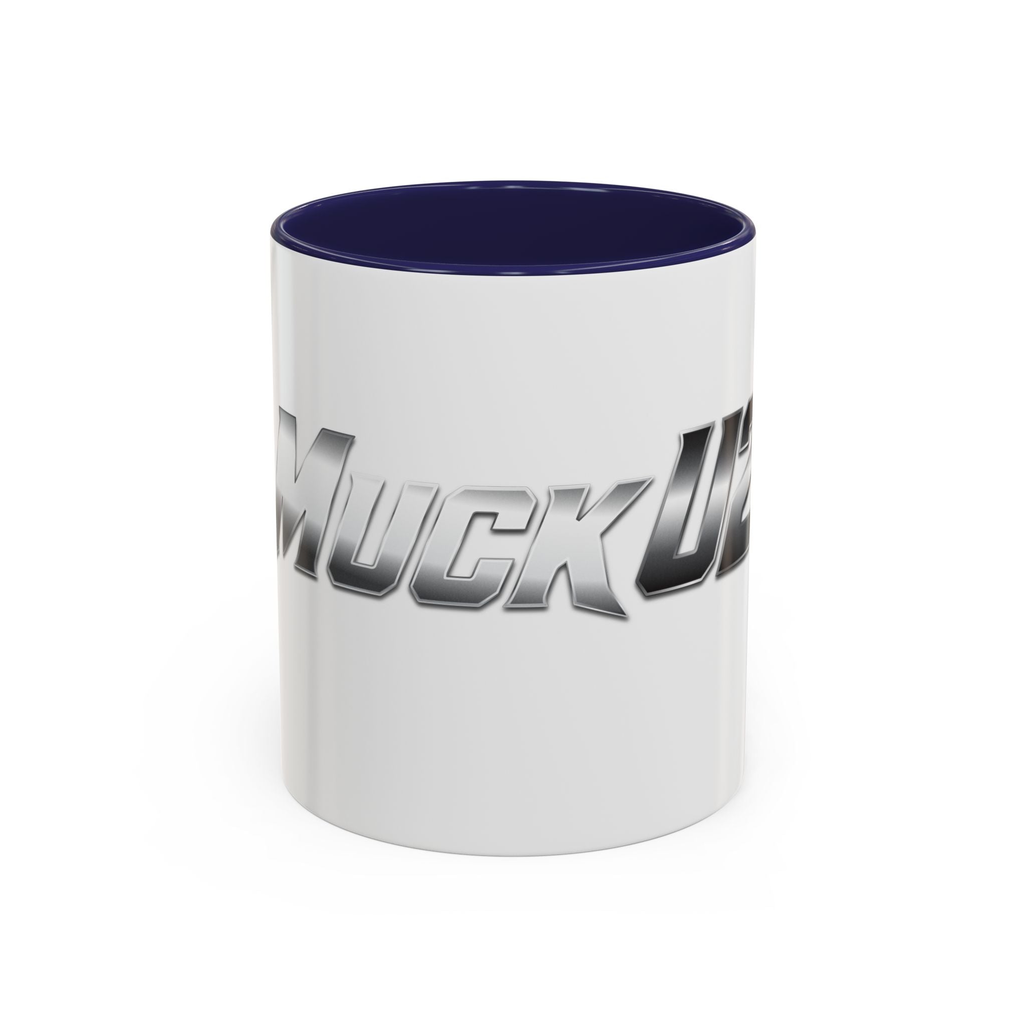 MuckU2 Classic White Mug (gradient silver/black logo/SKU 100043)