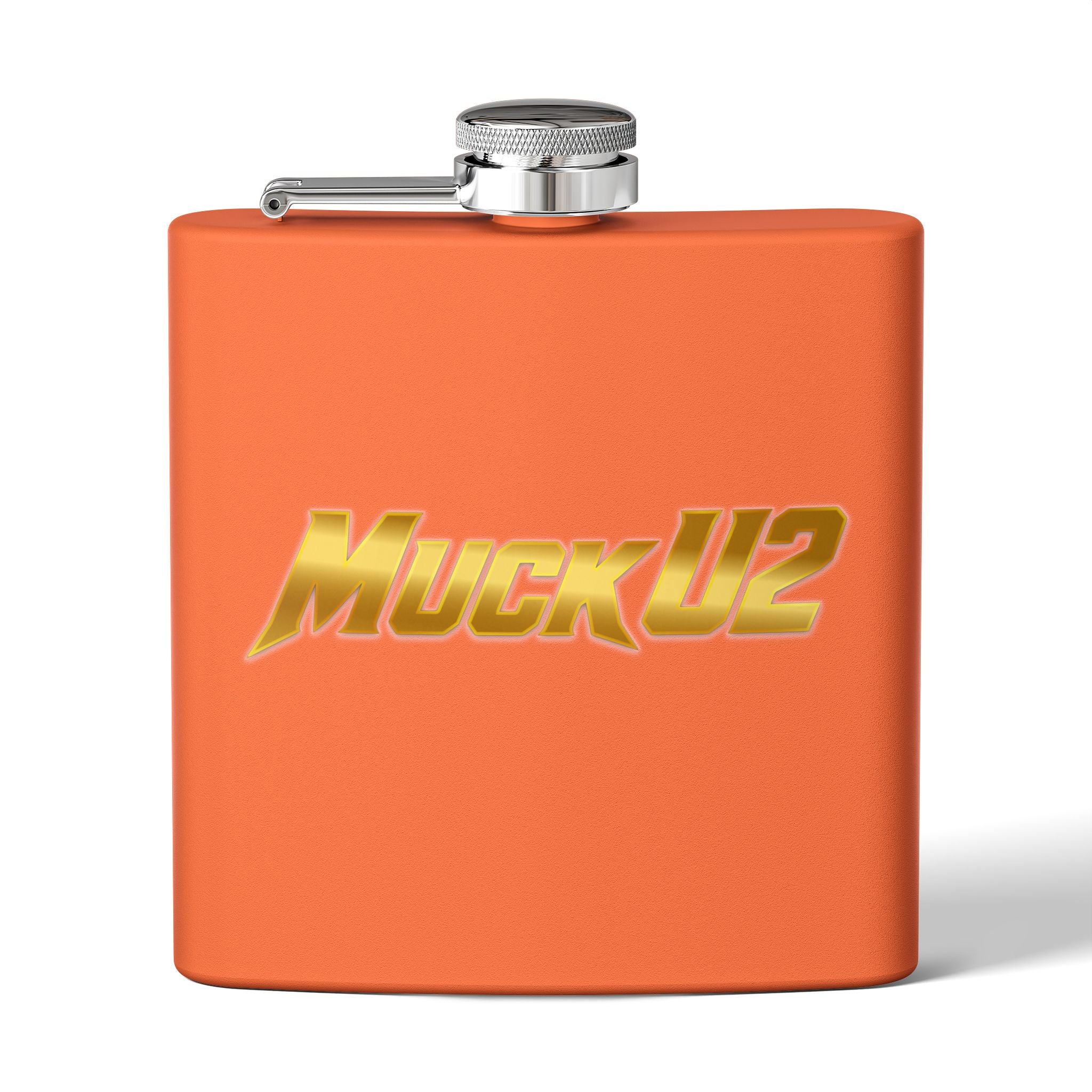 MuckU2 Stainless Steel Poker Flask 6oz (gold logo/SKU100032)