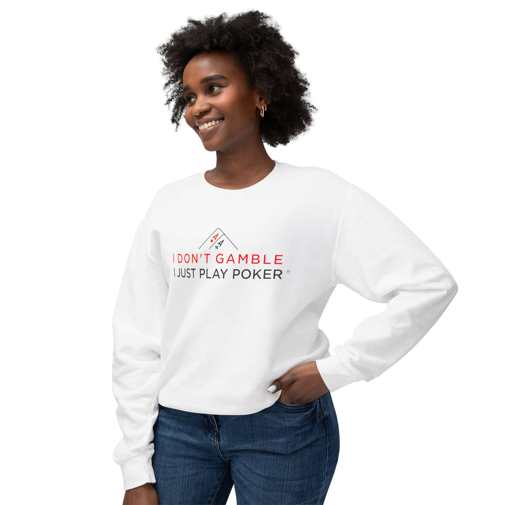 High Stakes Poker Crewneck Sweatshirt (red/black logo) — "I Just Play Poker" Pullover