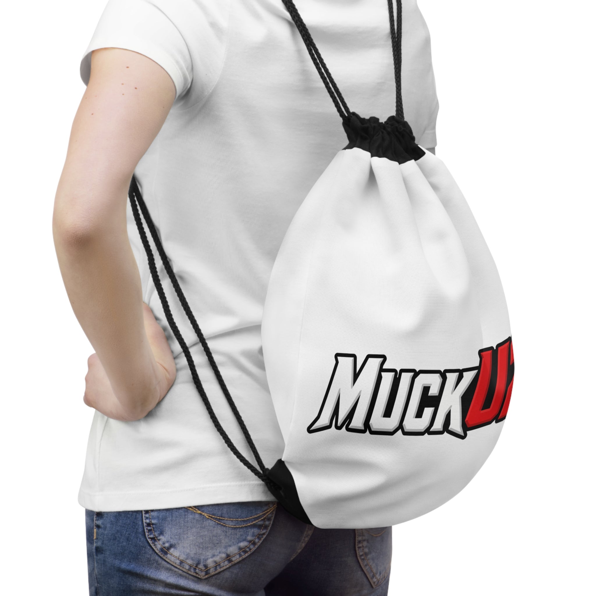 MuckU2 Poker Drawstring Bag (white/red logo/SKU 100089)