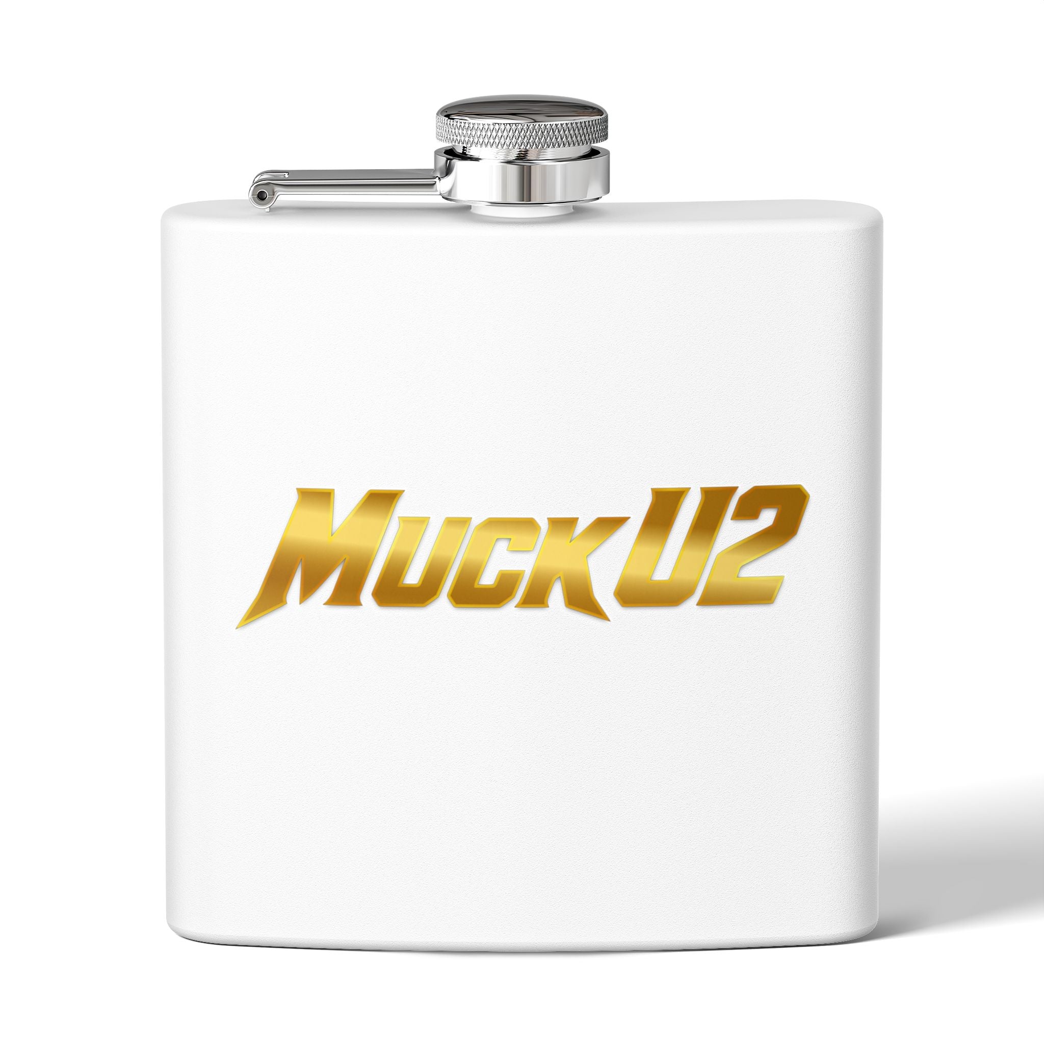MuckU2 Stainless Steel Poker Flask 6oz (gold logo/SKU100032)