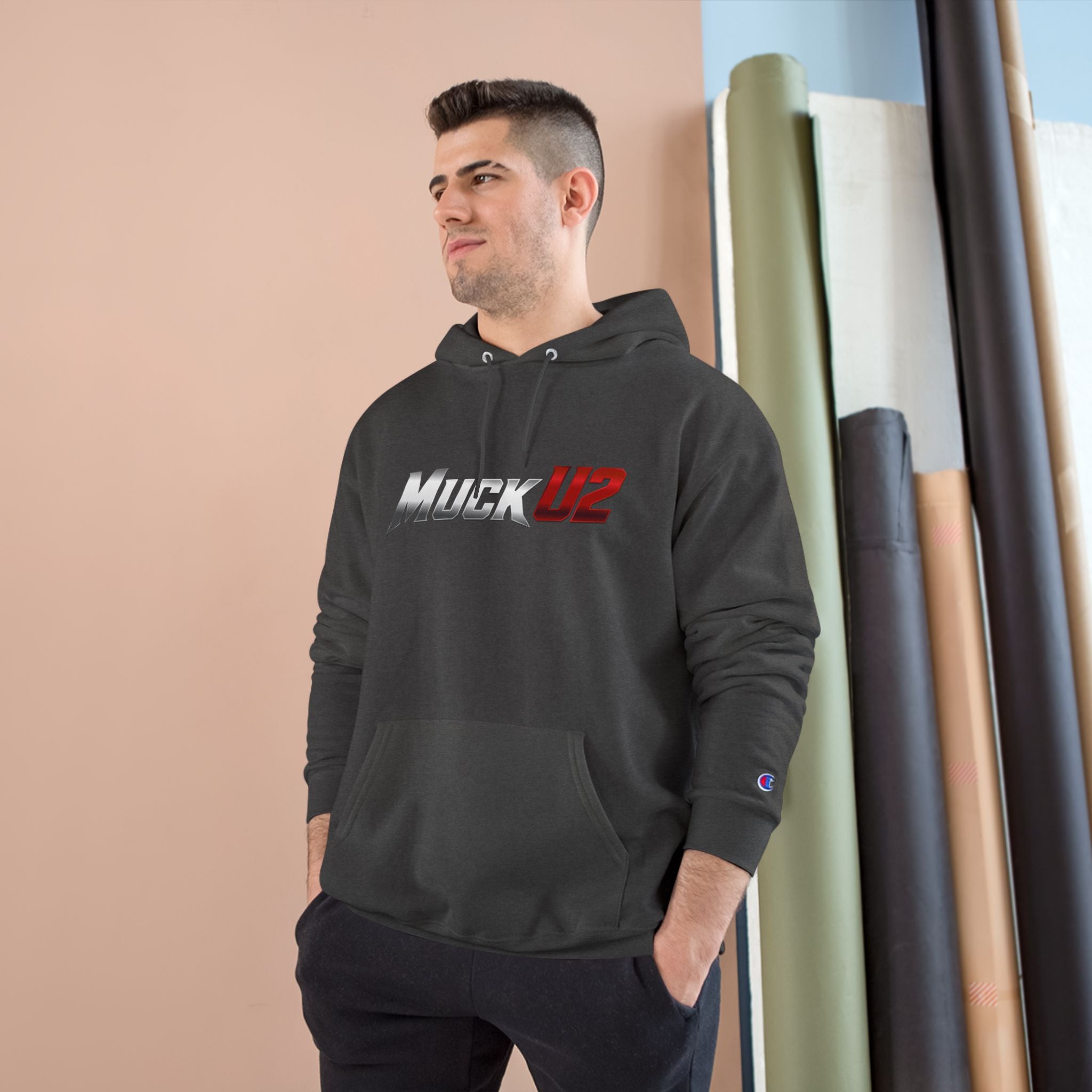 MuckU2 Poker Hoodie (gradient silver/red logo/SKU 100050)