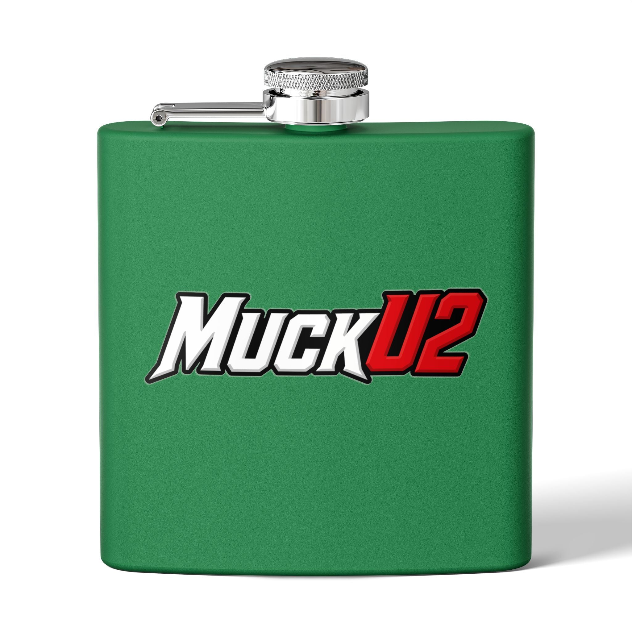 MuckU2 Stainless Steel Poker Flask 6oz (white/red logo/SKU100037)