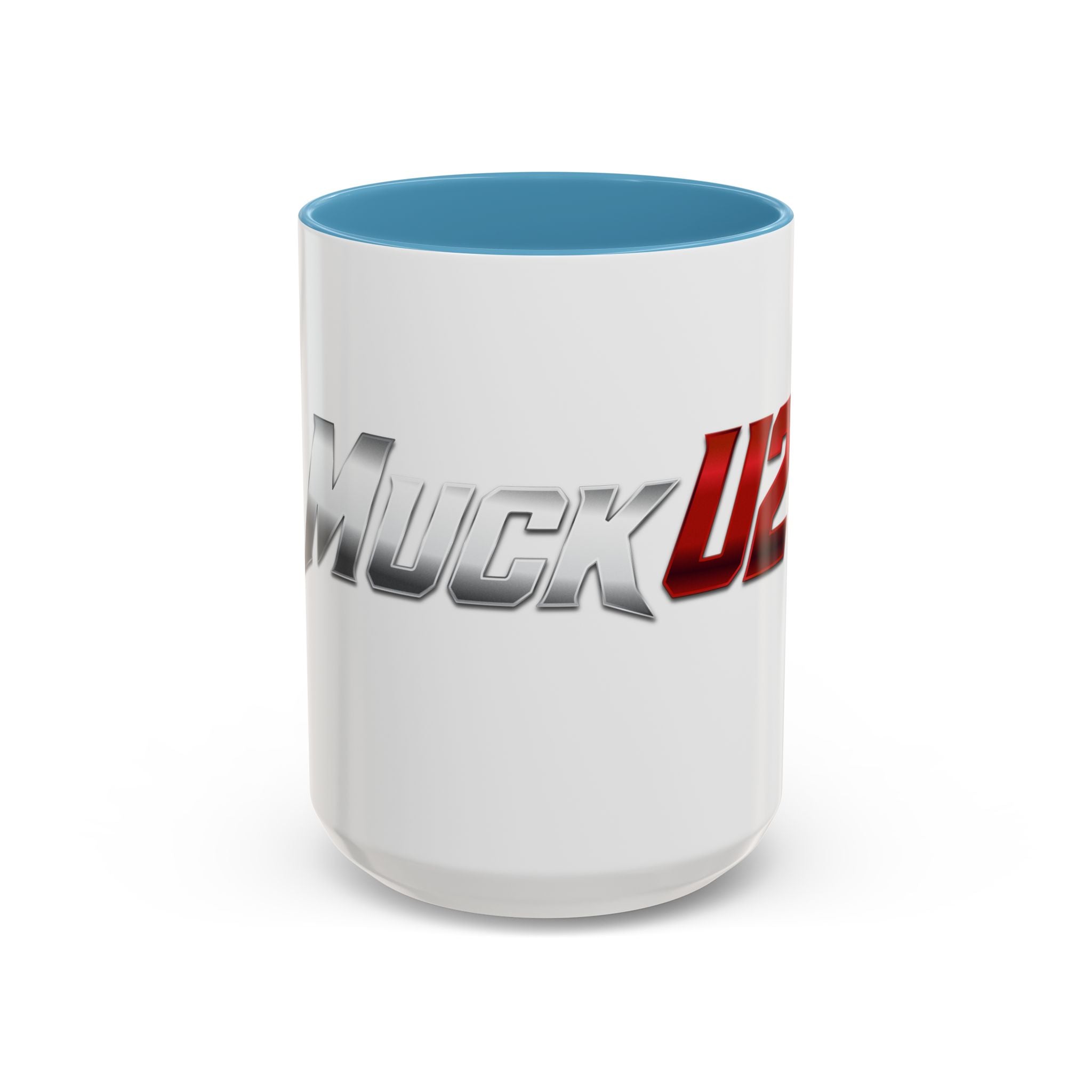 MuckU2 Classic White Mug (gradient silver/red logo/SKU 100044)