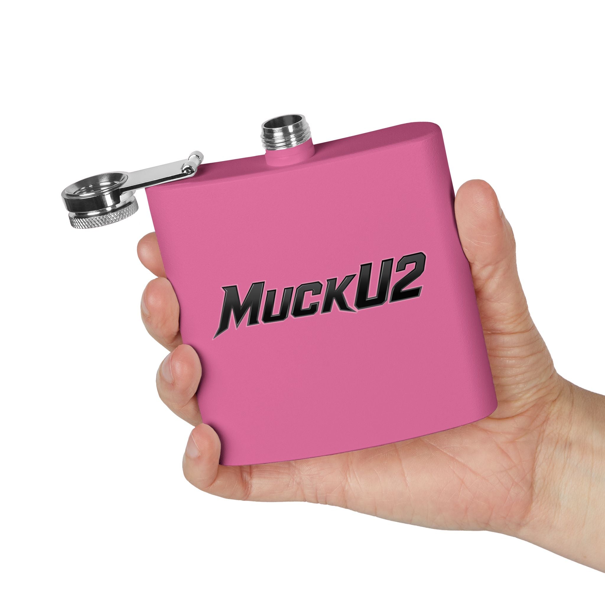 MuckU2 Stainless Steel Poker Flask 6oz (black logo/SKU100036)