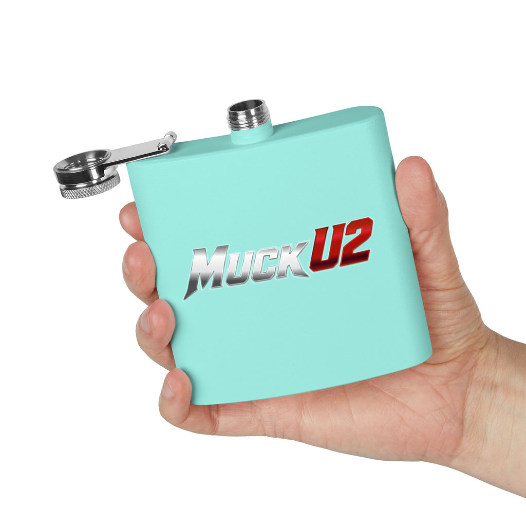 MuckU2 Stainless Steel Poker Flask 6oz (gradient silver/red logo/SKU100034)