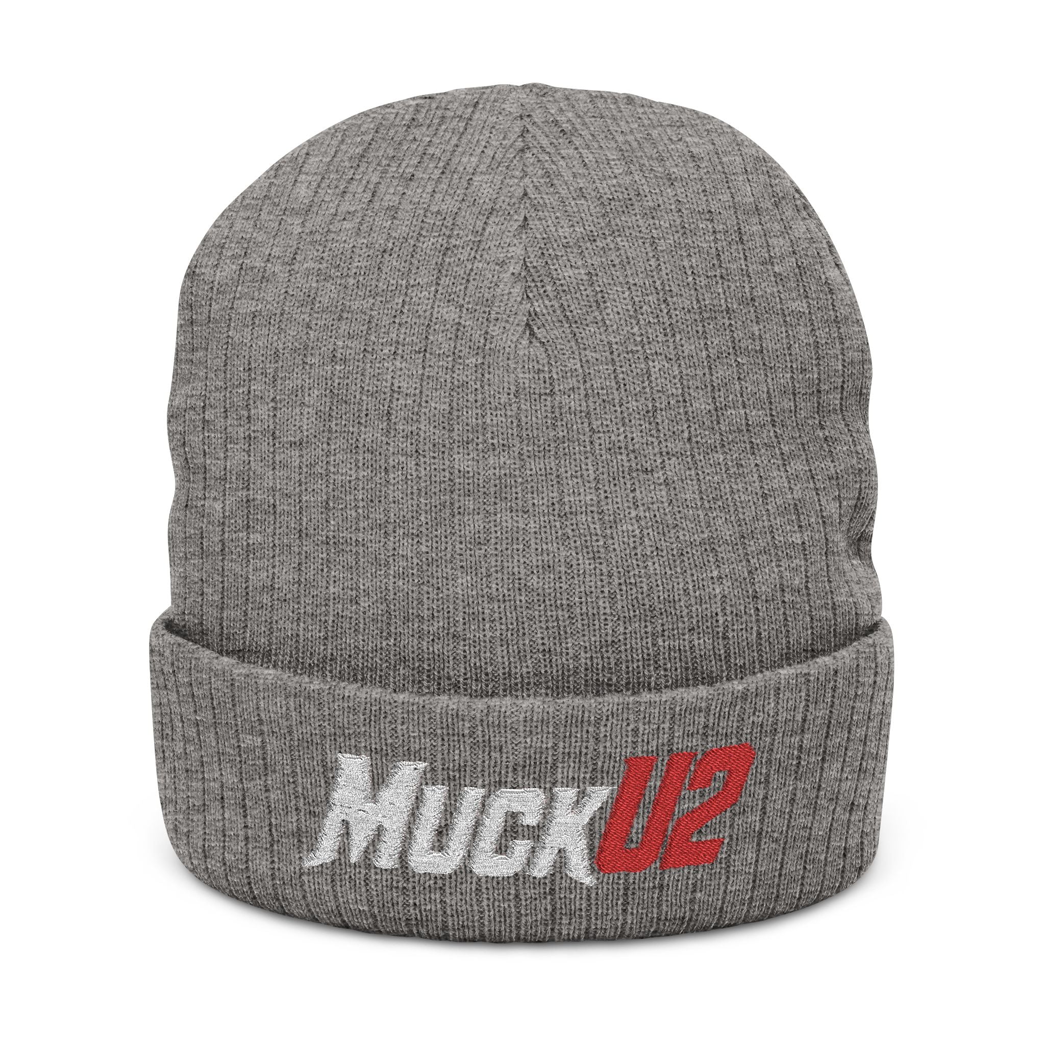 MuckU2 Poker Ribbed Beanie (embroidered white/red logo/SKU 100069)