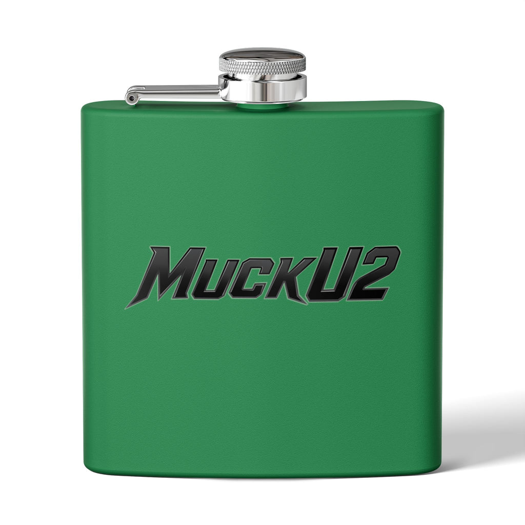 MuckU2 Stainless Steel Poker Flask 6oz (black logo/SKU100036)
