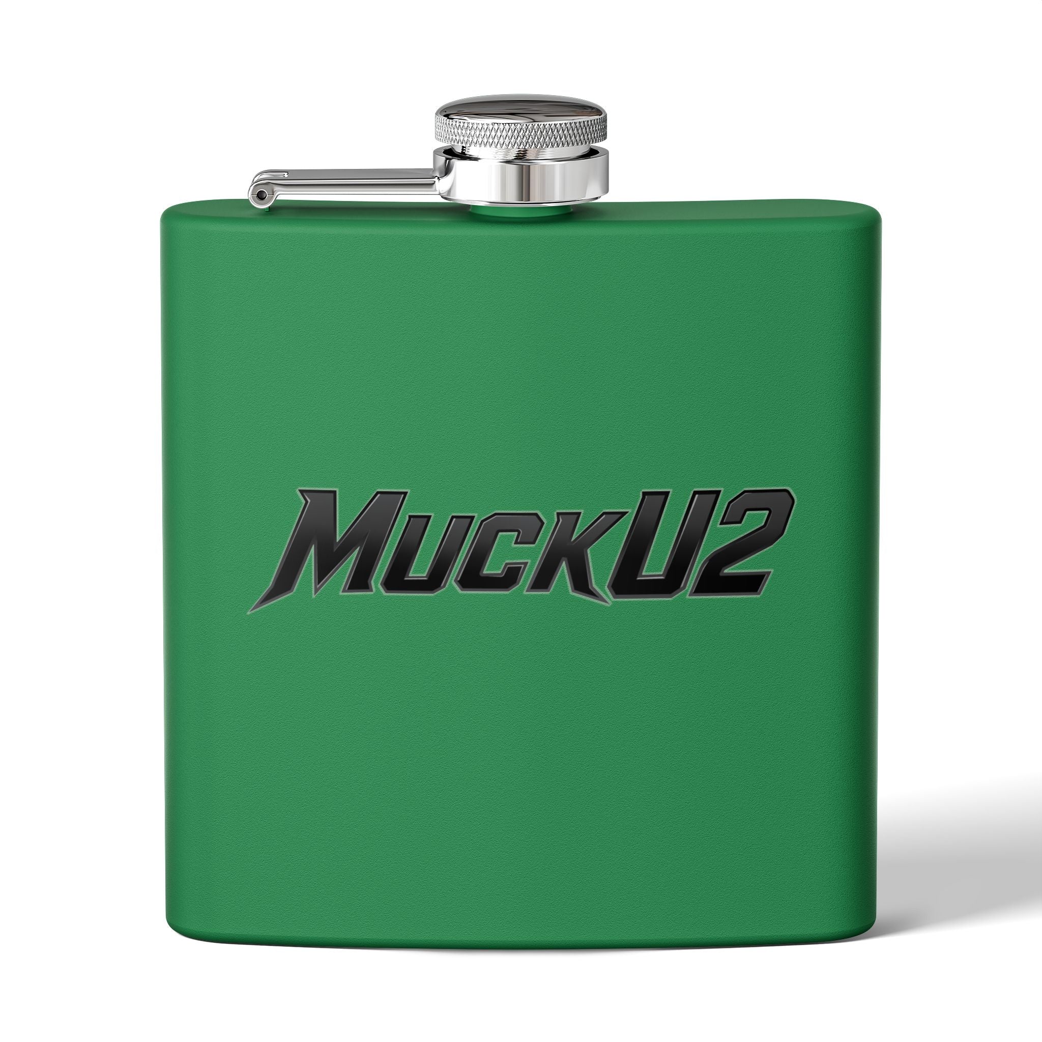 MuckU2 Stainless Steel Poker Flask 6oz (black logo/SKU100036)