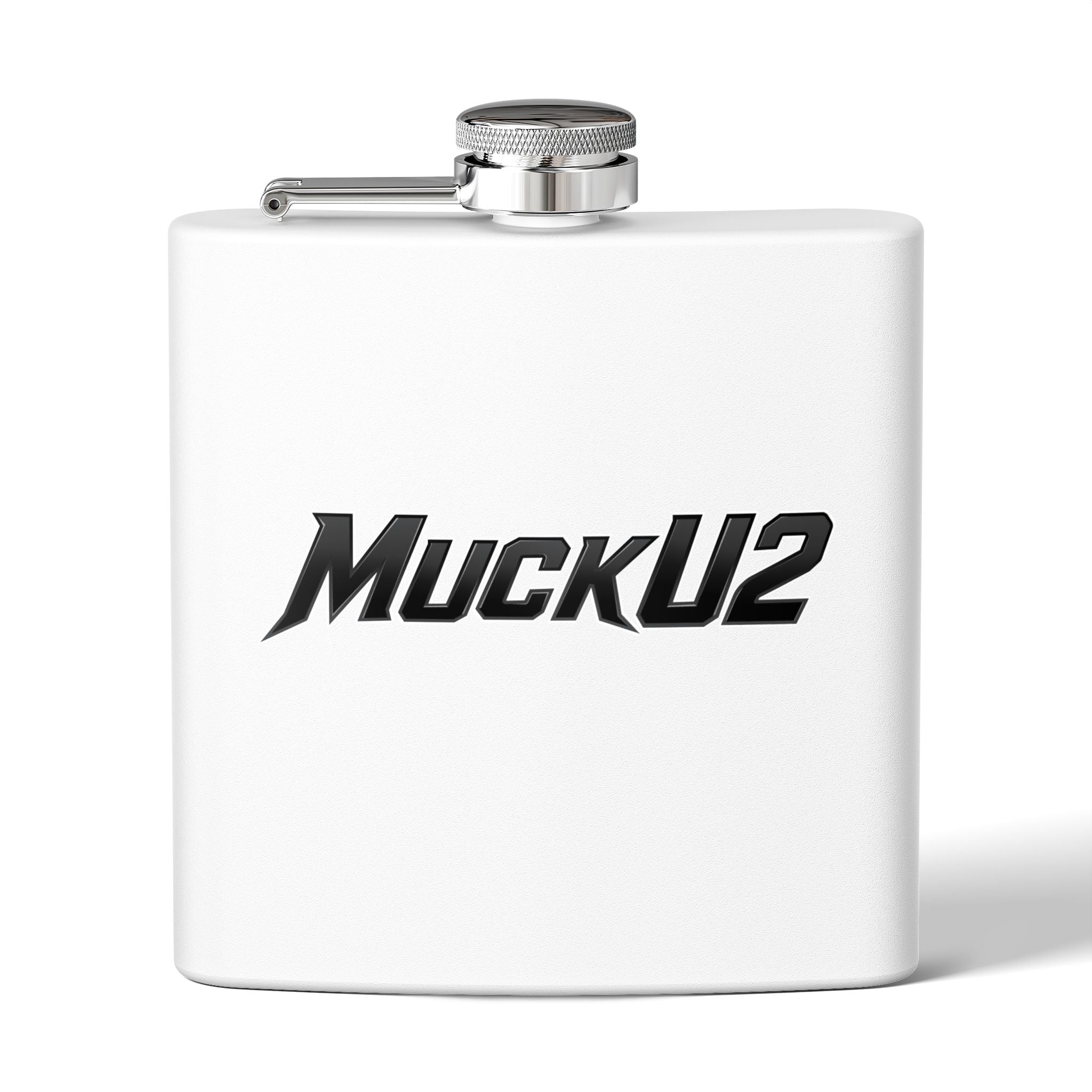 MuckU2 Stainless Steel Poker Flask 6oz (black logo/SKU100036)