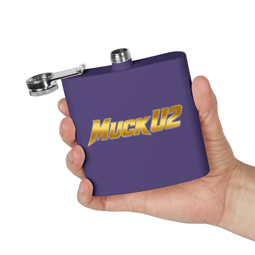 MuckU2 Stainless Steel Poker Flask 6oz (gold logo/SKU100032)