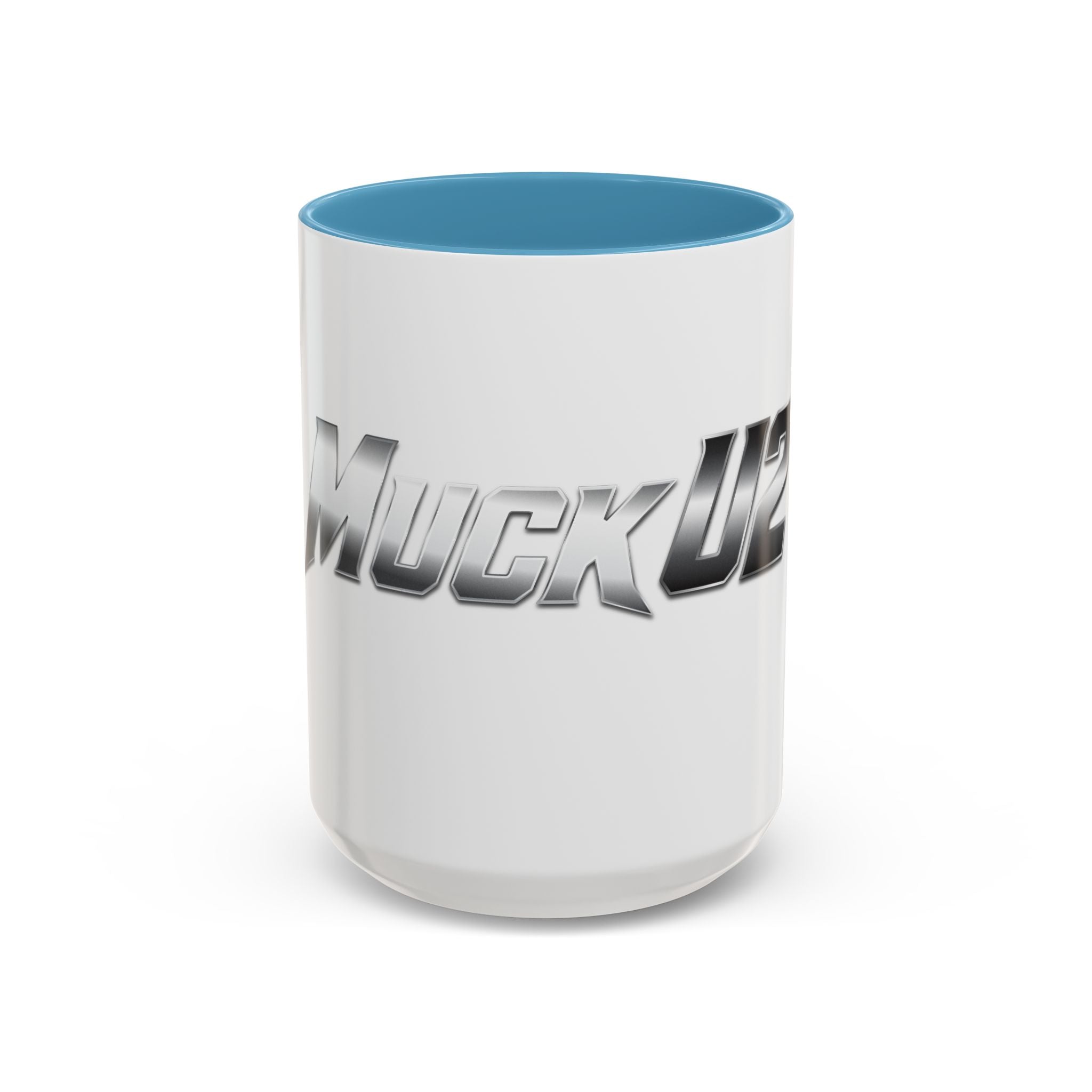 MuckU2 Classic White Mug (gradient silver/black logo/SKU 100043)