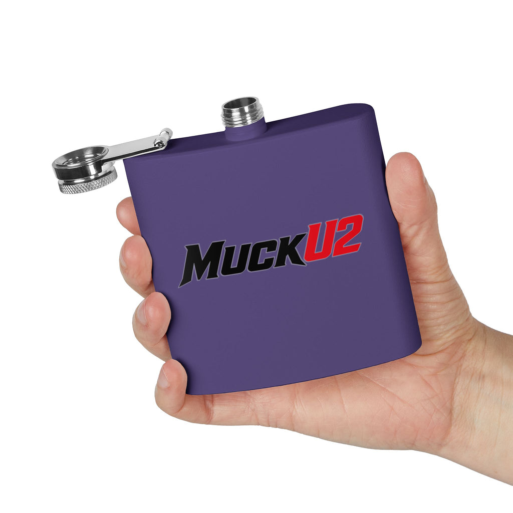 MuckU2 Stainless Steel Poker Flask 6oz (black/red logo/SKU100035)