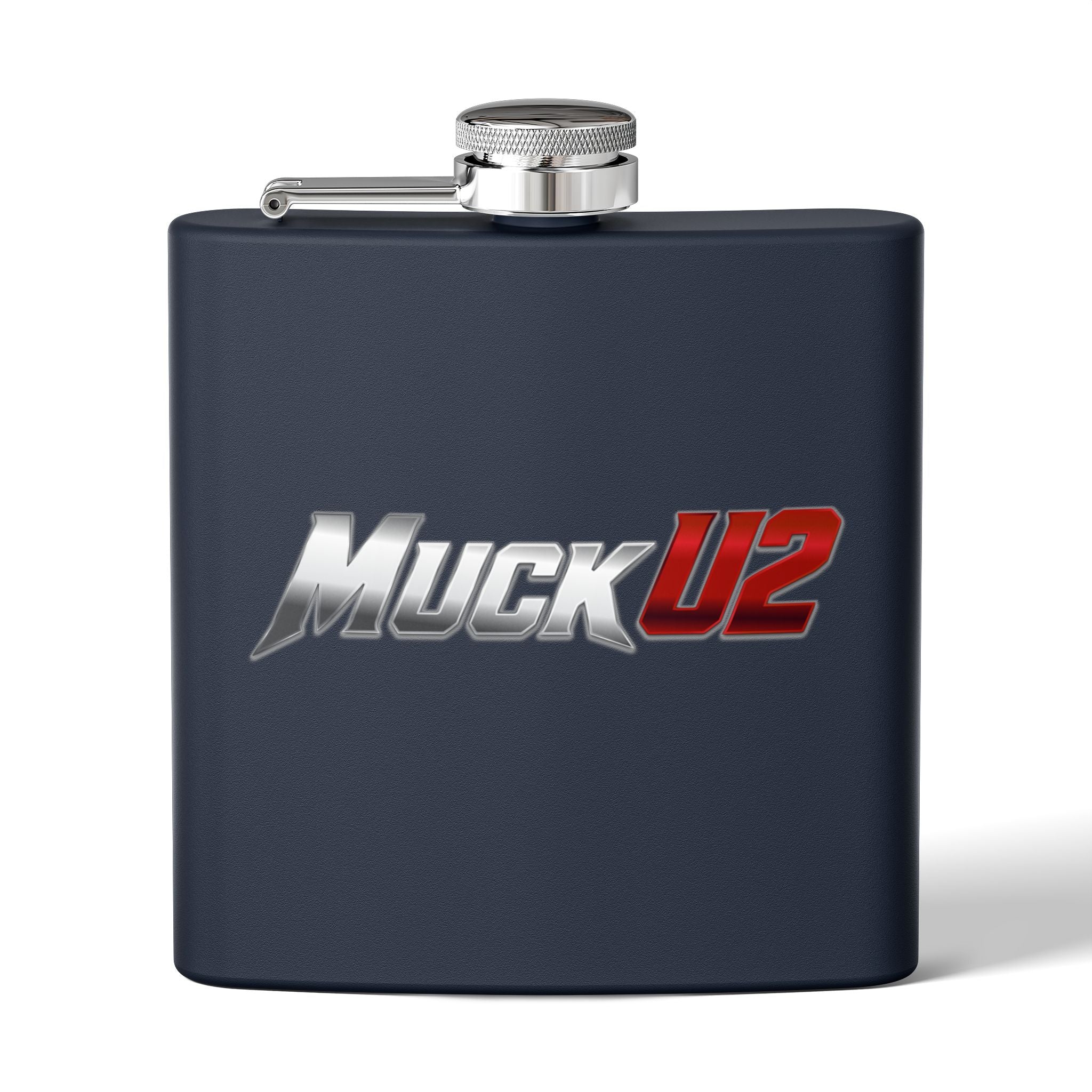 MuckU2 Stainless Steel Poker Flask 6oz (gradient silver/red logo/SKU100034)